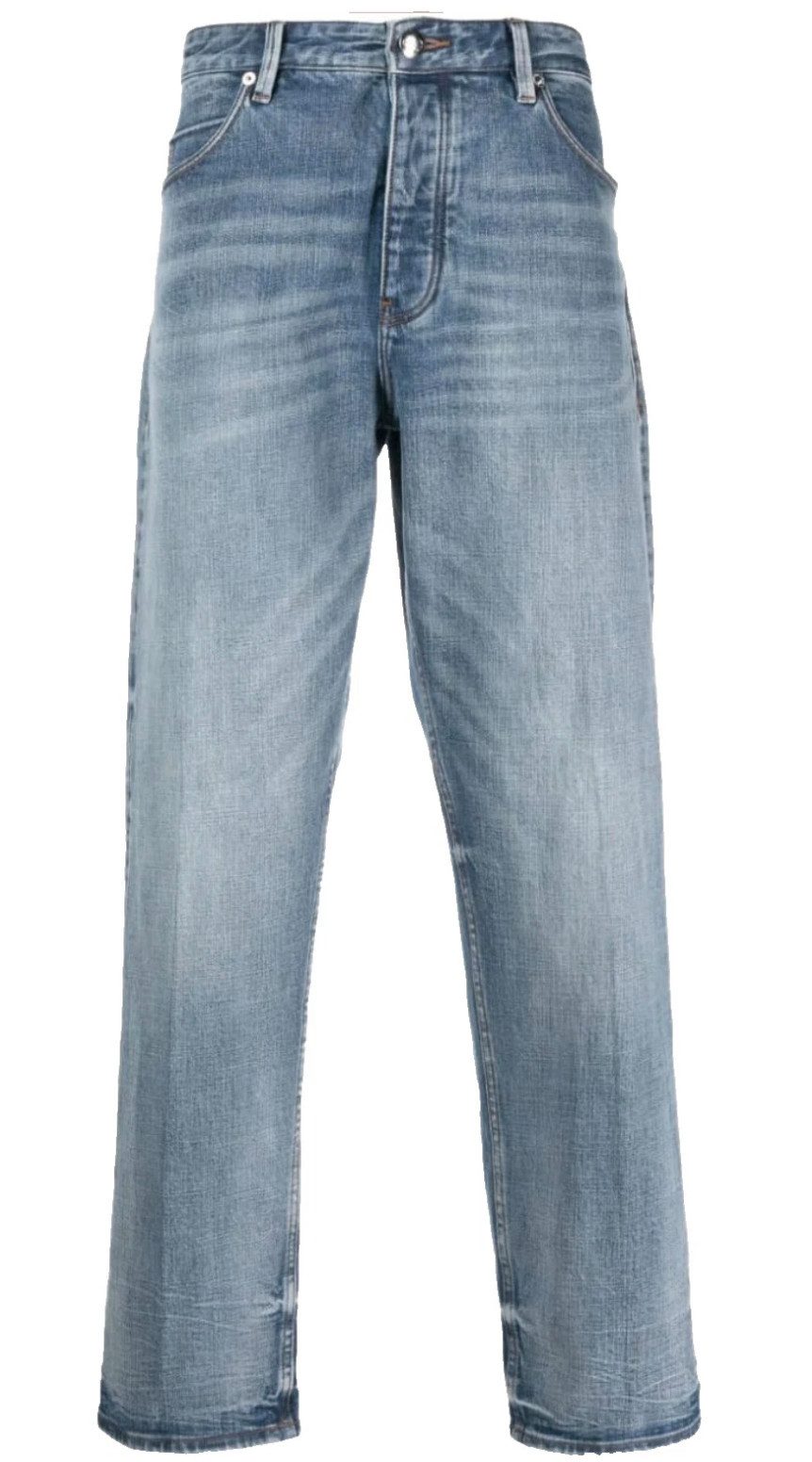 Emporio Armani 5-Pocket-Jeans Denim Hose Loose Fit Used Look Metall-Adlerlogo und Lederpatch mit EA-Metalllogo