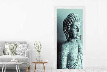 MuchoWow Türtapete Buddha Bild blau Fotodruck, Matt, bedruckt, (1 St), Fototapete für Tür, Türaufkleber, 75x205 cm