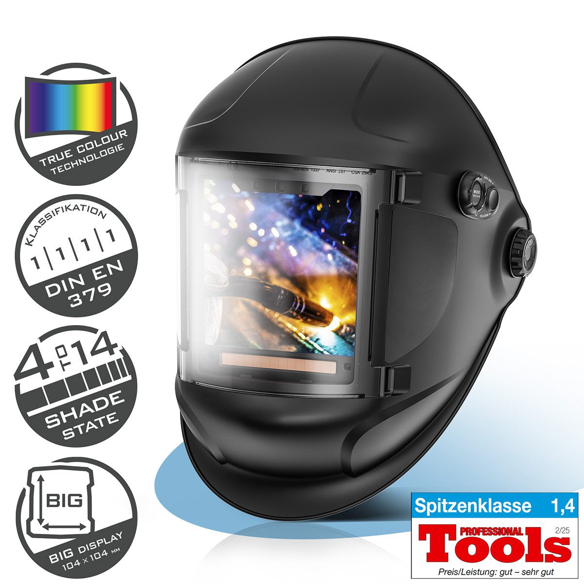 STAHLWERK Schweißhelm Automatik TITAN 3-in-1 (Set, 1-tlg., Set), True-Colour-Echtfarbwiedergabe
