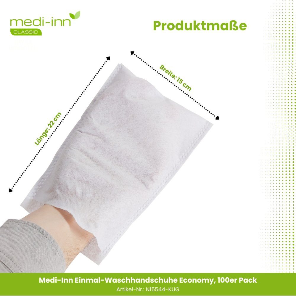Medi-Inn Waschlappen Einmal-Waschhandschuhe Economy, 15 x 22 cm, 100er Pack, N15544-KUG, Vlies (100 % Polyester) – Bild 4 von 4