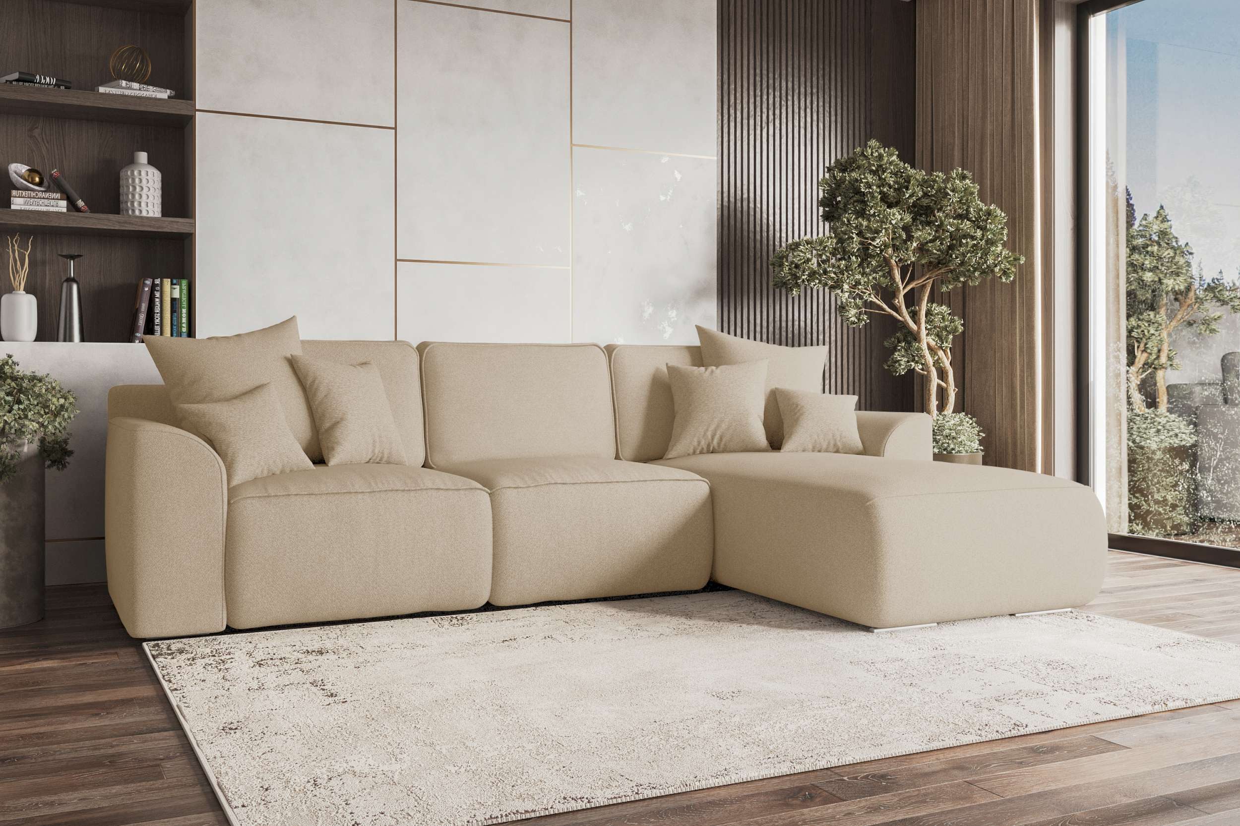 99rooms Ecksofa Gusto, Sofa L-Form, Eckcouch, mit Schlaffunktion, abnehmbaren Rückenkissen, Bezug-Strukturstoff NEVE
