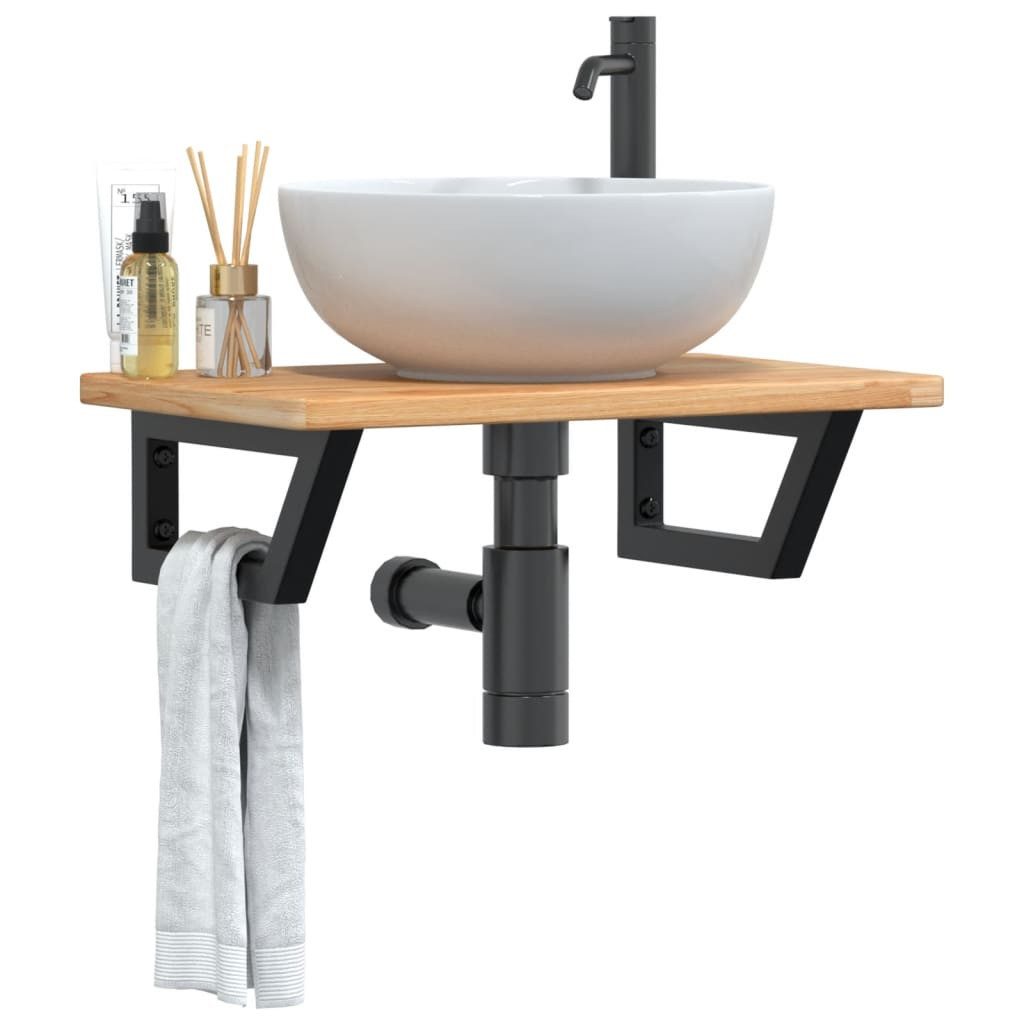 vidaXL Badezimmerspiegelschrank Waschtischplatte mit Halterung Stahl und Massivholz Eiche (1-St)