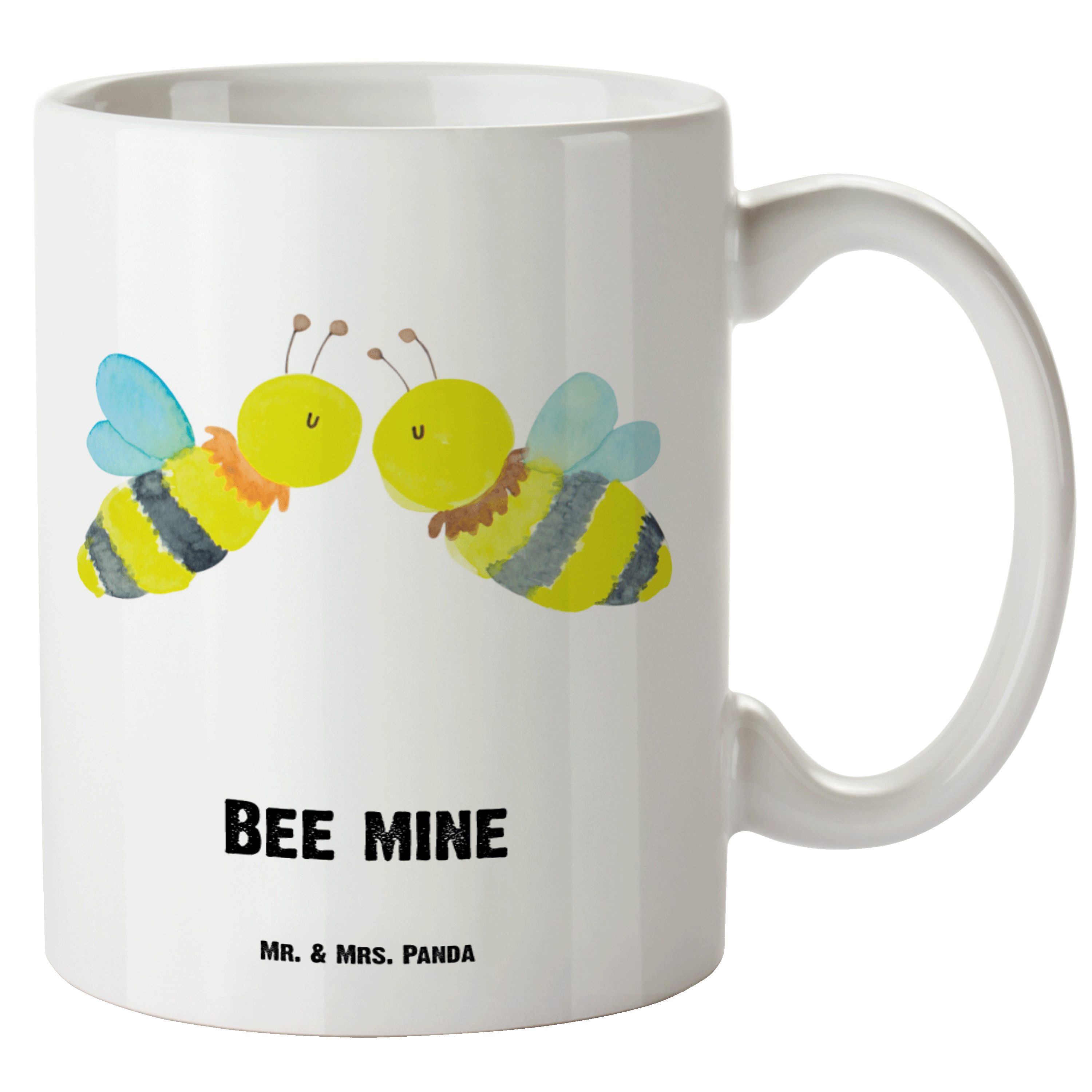 Mr. & Mrs. Panda Tasse Biene Liebe - Weiß - Geschenk, Grosse Kaffeetasse, XL Becher, Groß, X, XL Tasse Keramik