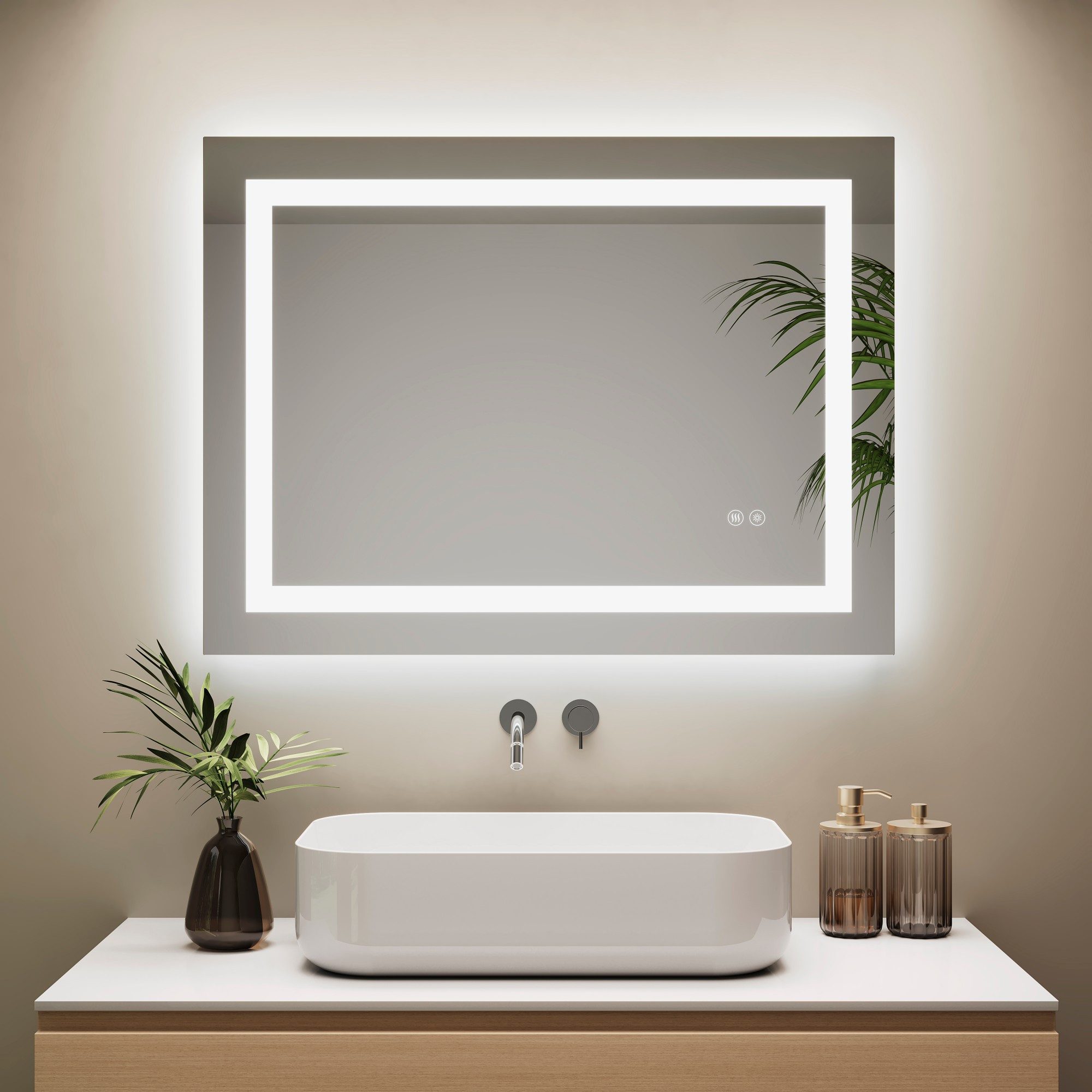 IMPTS Badspiegel mit LED Beleuchtung Badezimmerspiegel rahmenlos Rechteckig Wandspiegel (Vertikal und Horizontal möglich, IP44, Beschlagfrei, 3 Farben des Lichts), LED Bad Spiegel mit 3 Farben Dimmbar Anti-Beschlag Speicher Funktion