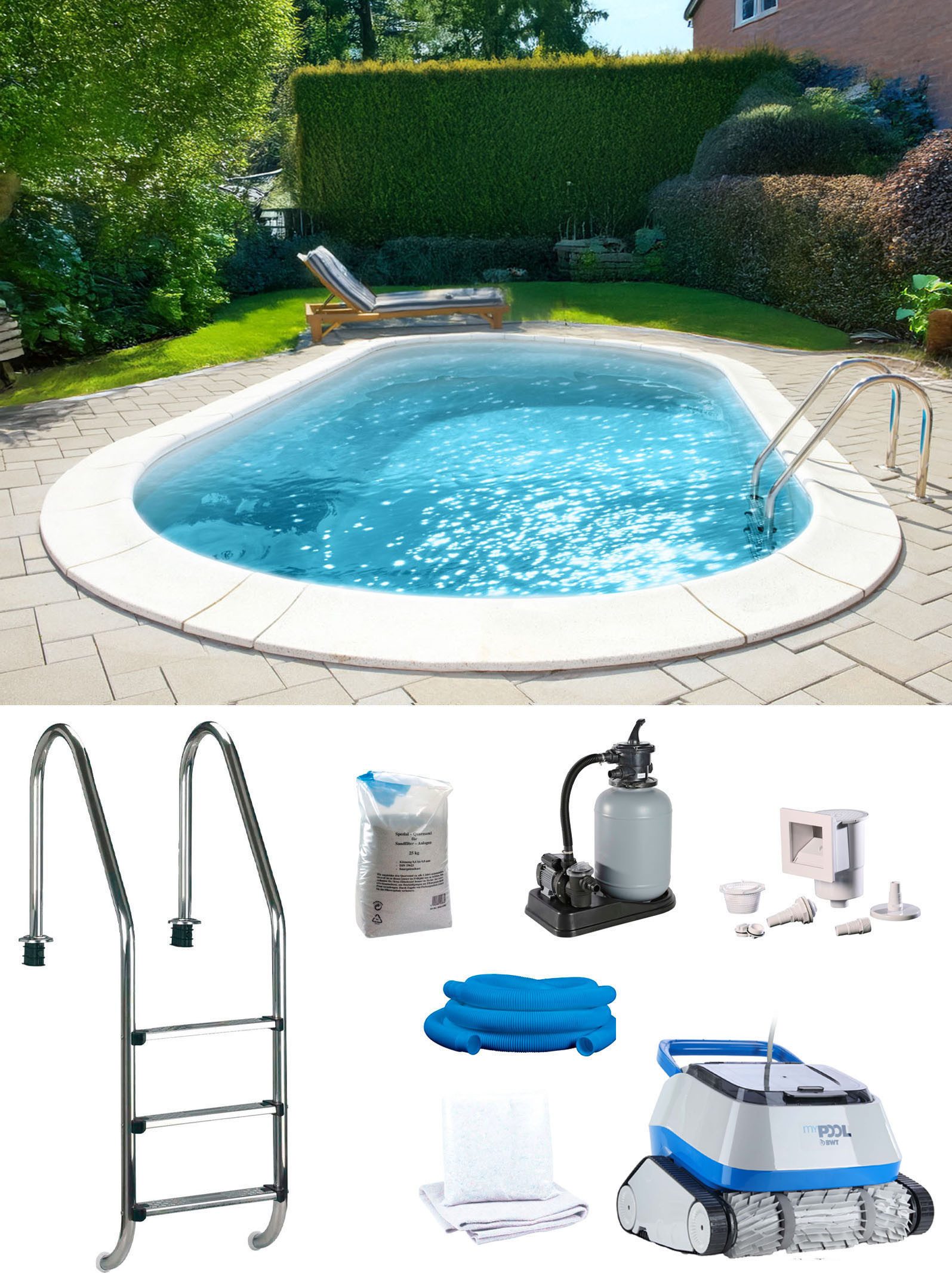 my POOL BWT Ovalpool POWER, BxLxH: 400x800x150 cm (Komplett-Set, 7-tlg), in 2 Folienfarben erhältlich, inkl. Poolroboter POWER ONE4ALL