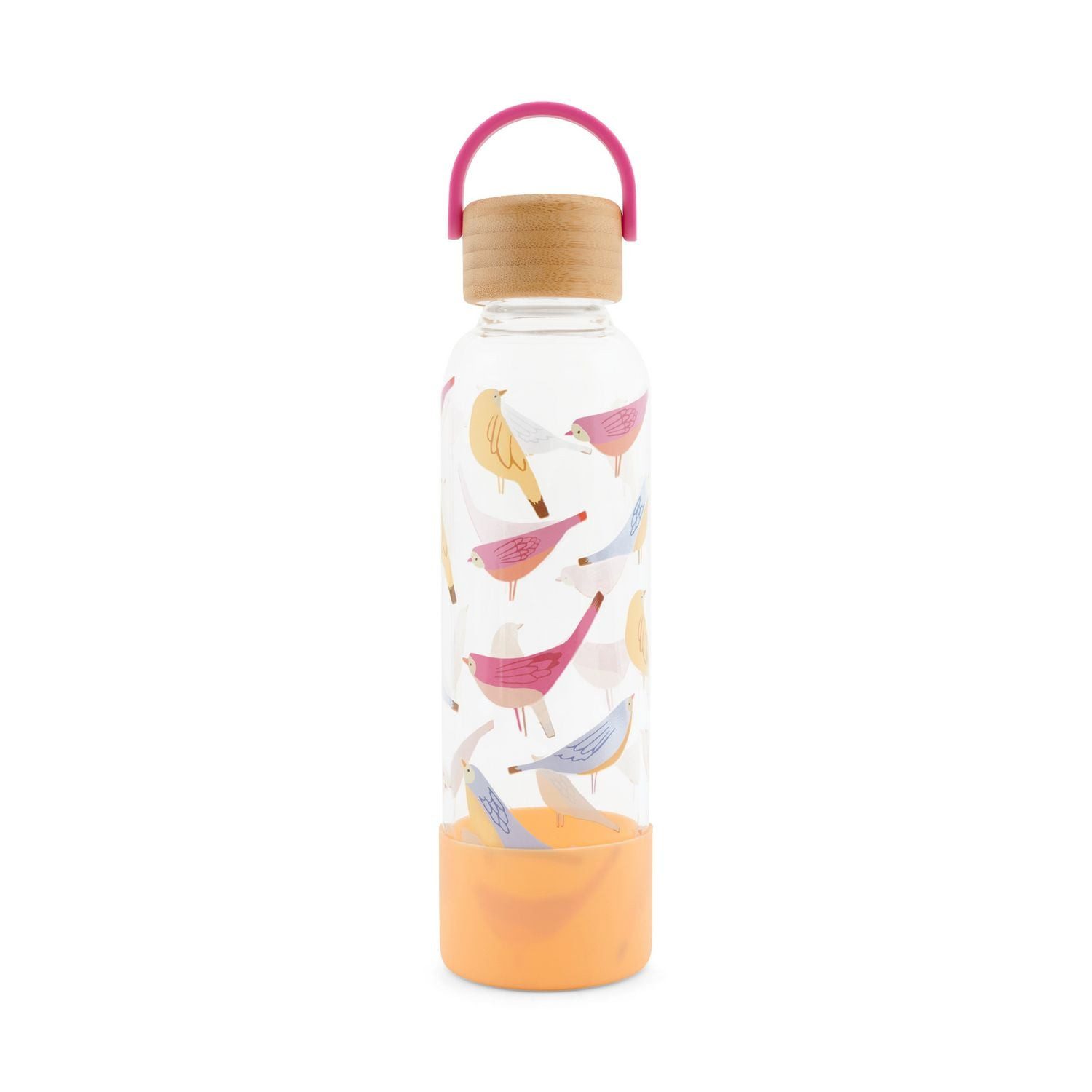Kartenkompass Trinkflasche aus Glas mit Silikoncover, ""Yellow Canary""