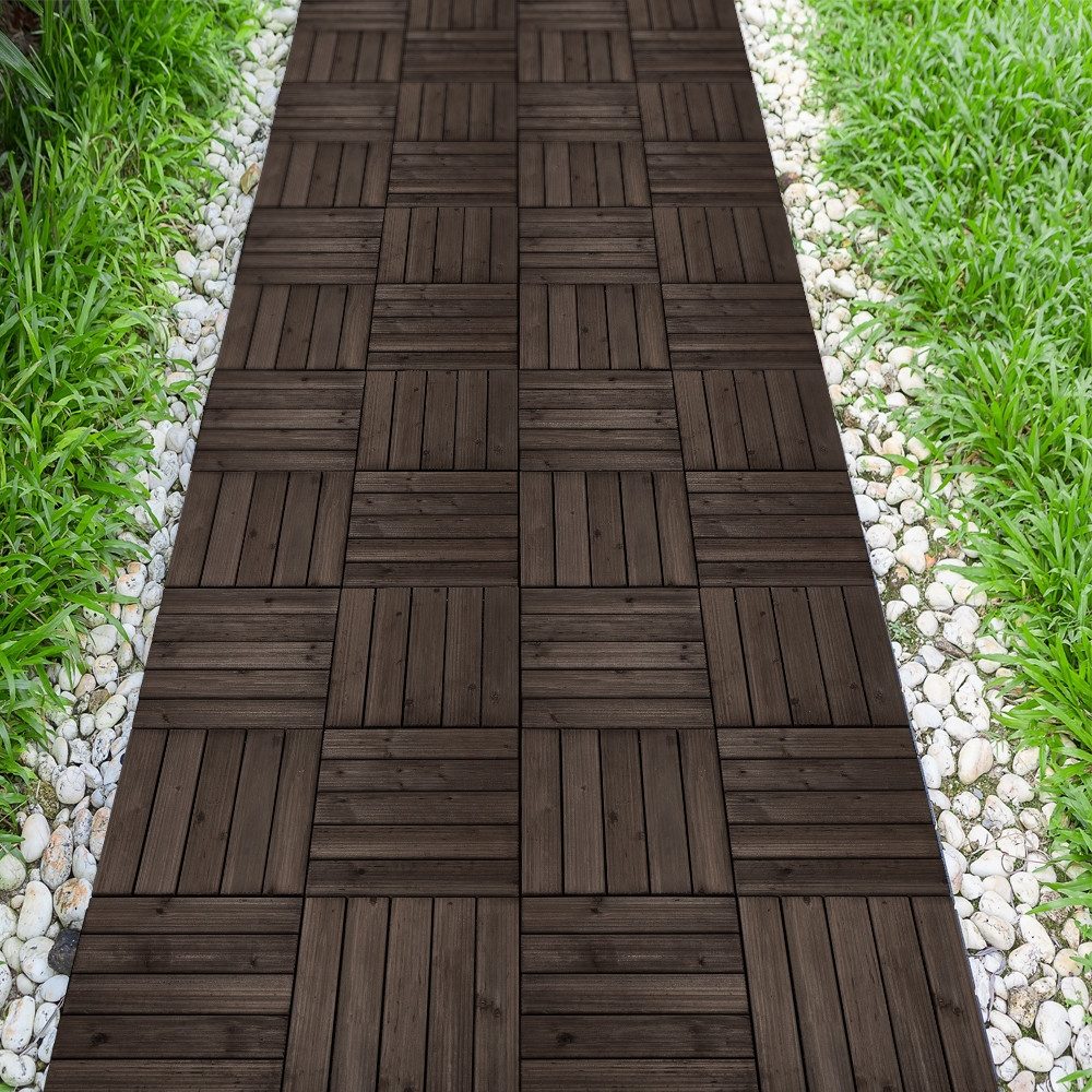 Yaheetech Holzfliesen 27 Stück 30 × 30 cm aus Tannenholz mit Stecksystem, Terrassenfliesen mit Drainagesystem wetterfest ca. 2,6 m²