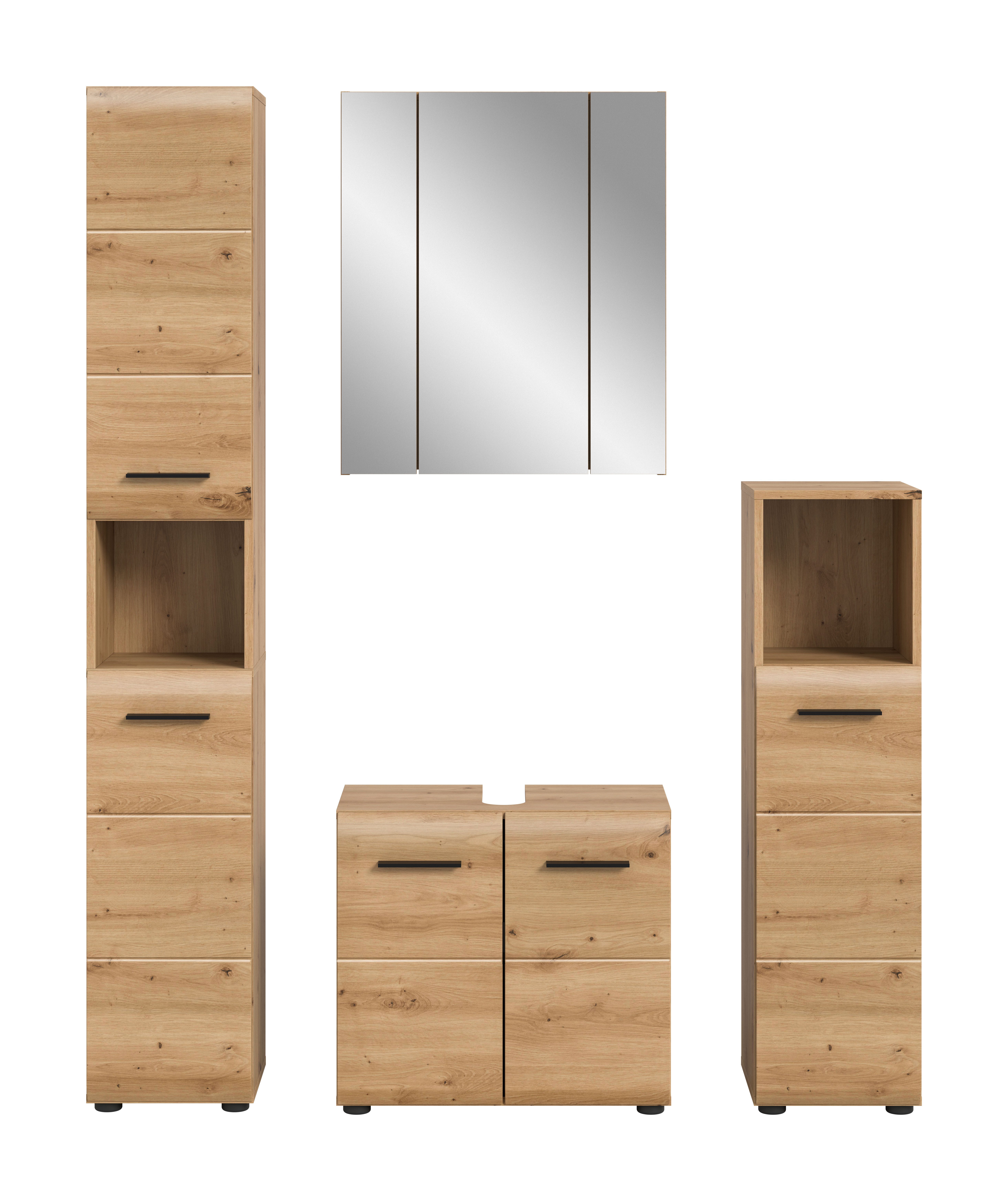 furnling Badmöbel-Set Ivy, (4-St., Hochschrank, Spiegelschrank, Standschrank, Waschbeckenunterschrank), Badezimmermöbel, Komplett-Set, Breite 150 cm, Artisan Oak