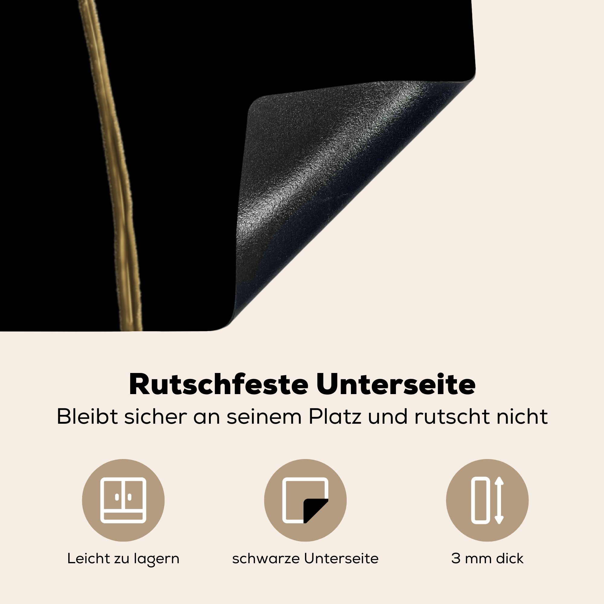 Arbeitsplatte MuchoWow Vinyl, Ceranfeldabdeckung, (1 - Gold, Blatt 78x78 tlg), Herdblende-/Abdeckplatte Herz cm, küche - für