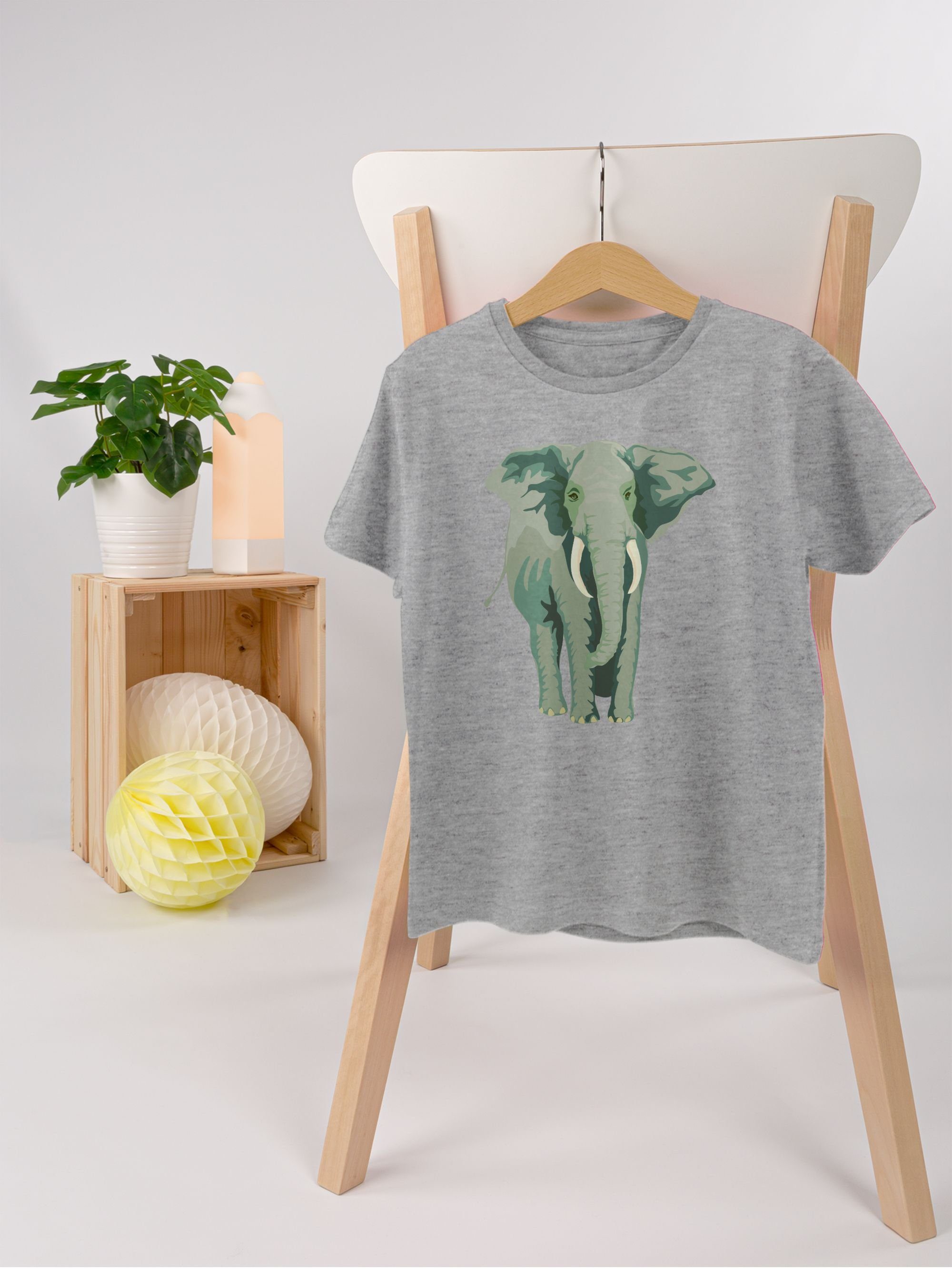 Tiermotiv T-Shirt Animal Shirtracer Elefant meliert 2 Grau Print