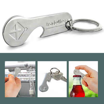 EAXUS Schlüsselanhänger 2in1 Einkaufswagenlöser mit Flaschenöffner aus Edelstahl (1-tlg), Rostfreier Einkaufswagenchip - Einkaufschip