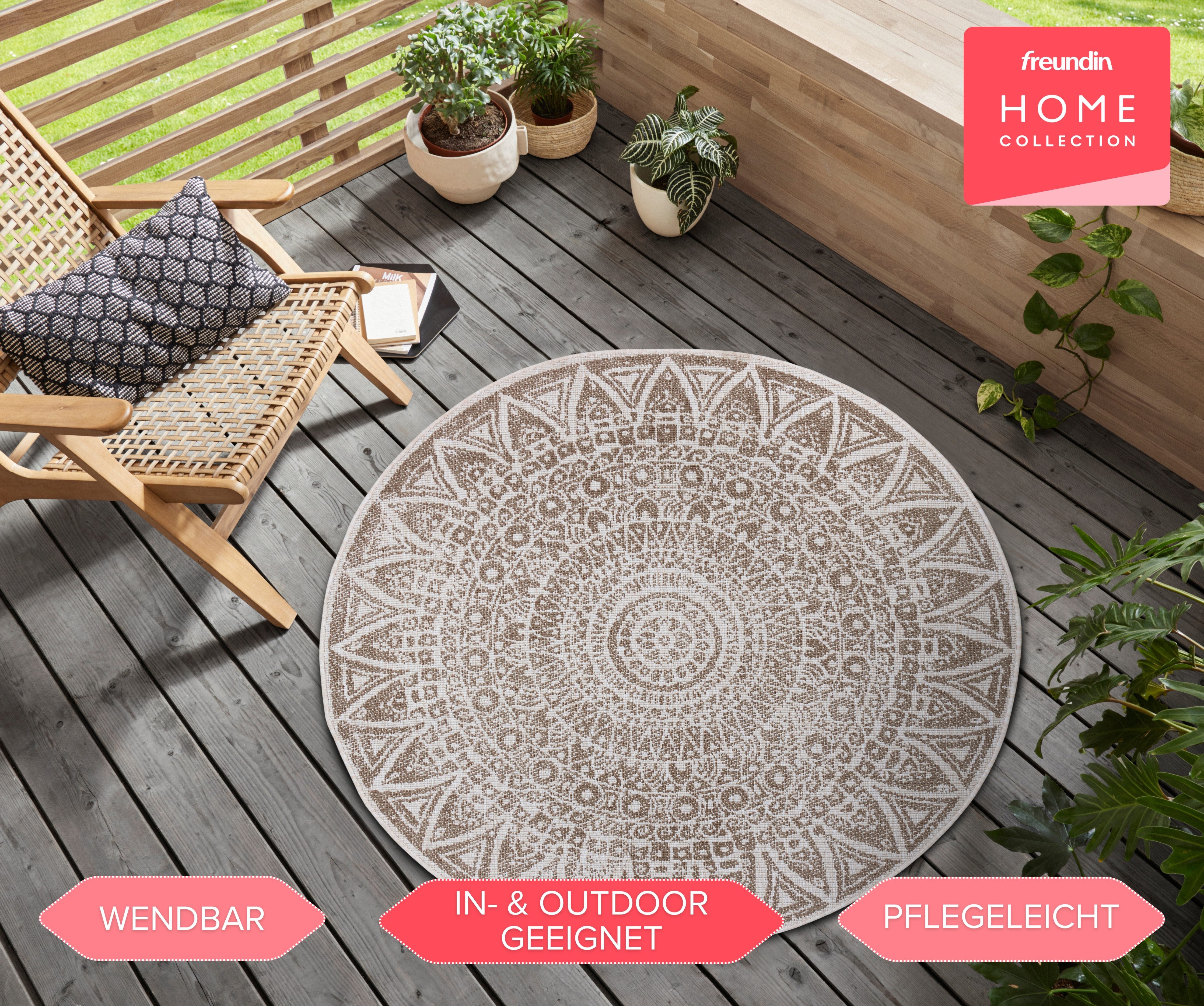 HANSE Home Teppich Lilja Wendeteppich, rund, Höhe: 5 mm, In-& Outdoor, beidseitig, Wetterfest, Balkon, Garten, Wohnzimmer