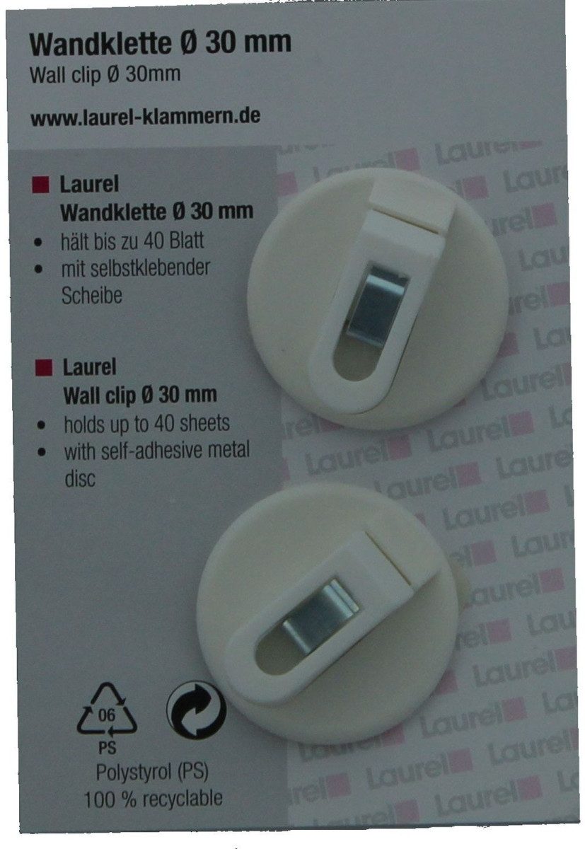 Büroklammer Halteclip selbstklebend 30mm VE=2 Stück weiß