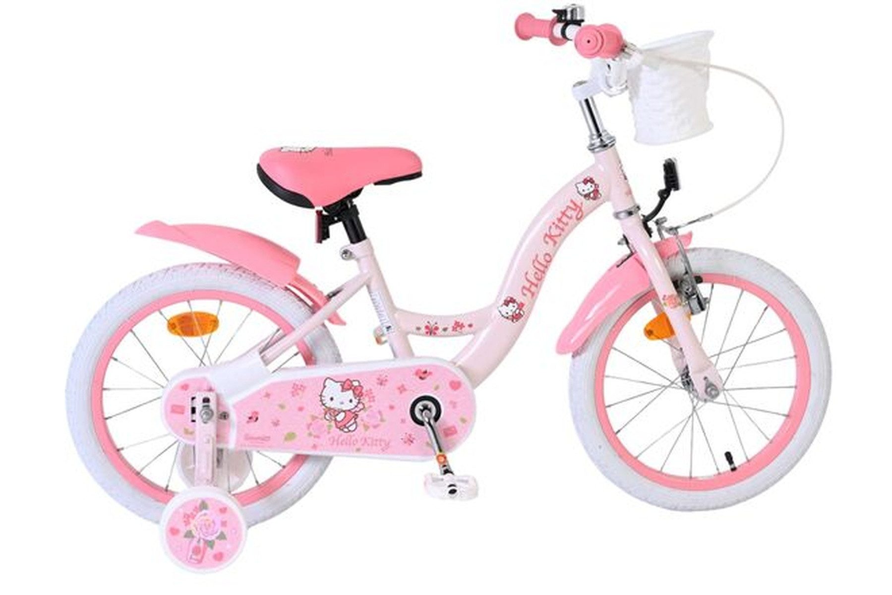 Volare Kinderfahrrad Hello Kitty Mädchen 16 Zoll Rosa mit Korb und Stützrädern, Hello Kitty Design, abnehmbare Stützräder, Handbremse, Luftreifen