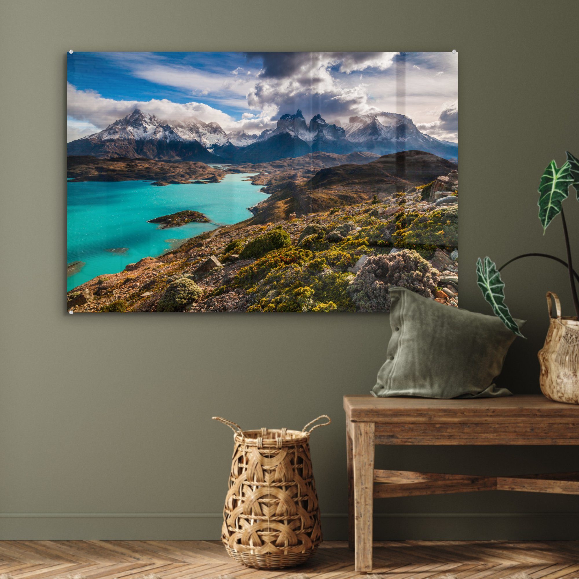MuchoWow Acrylglasbild Blick auf Acrylglasbilder des Berge Wohnzimmer Nationalparks Schlafzimmer und & (1 St), See die den Patagonien