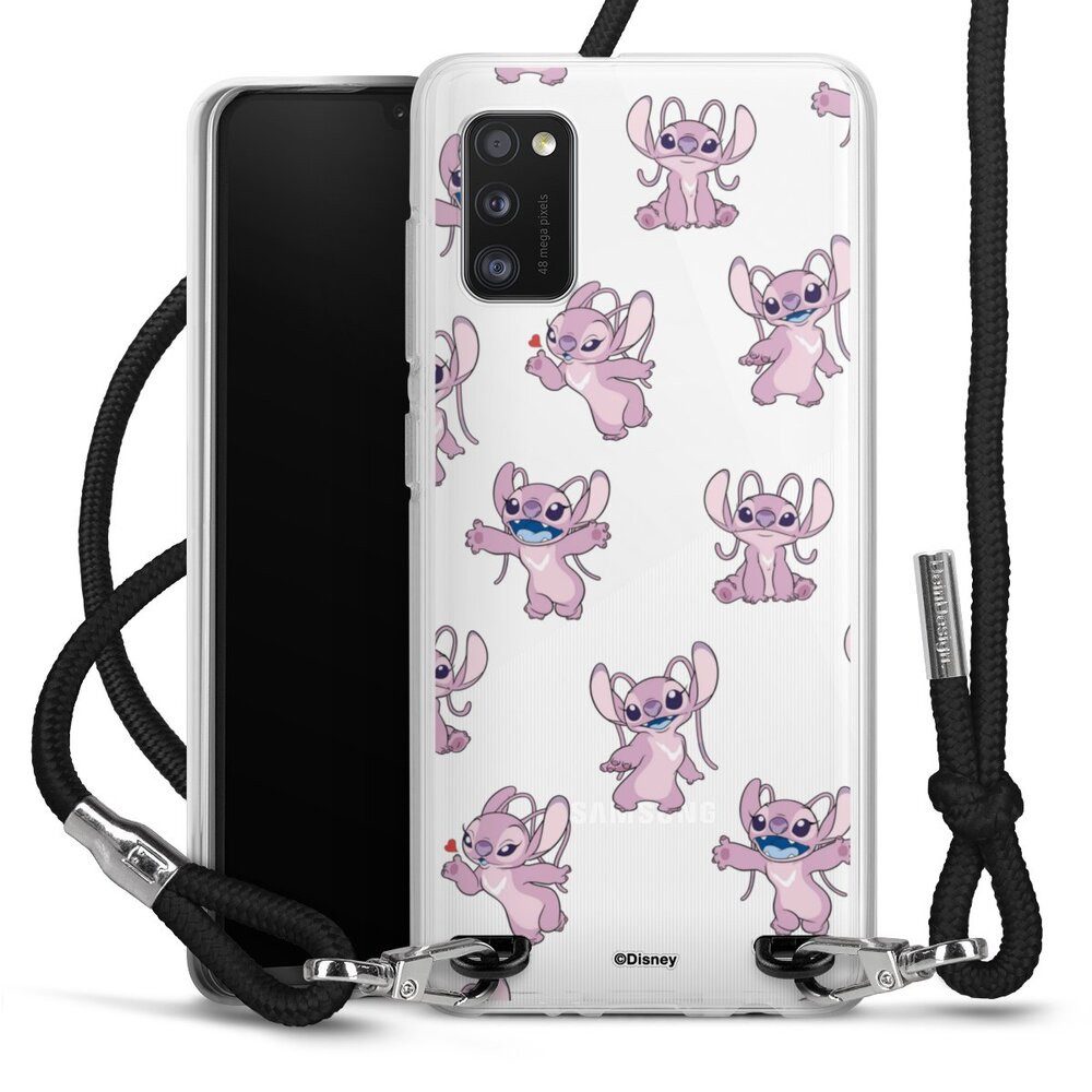 DeinDesign Handyhülle Lilo & Stitch Engel Disney Angel Faces Pattern Transparent, Samsung Galaxy A41 Handykette Hülle mit Band Case zum Umhängen