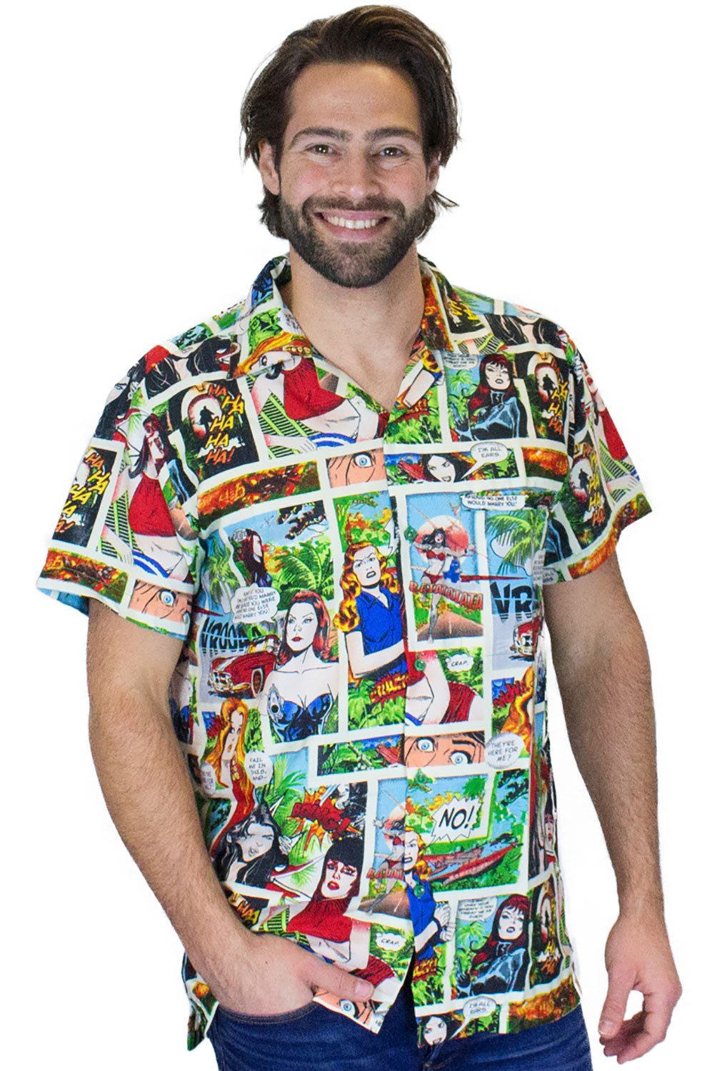 King Kameha Hawaiihemd Comic Funky Hawaii-Hemd Herren Kurzarm Front-Tasche günstig online kaufen