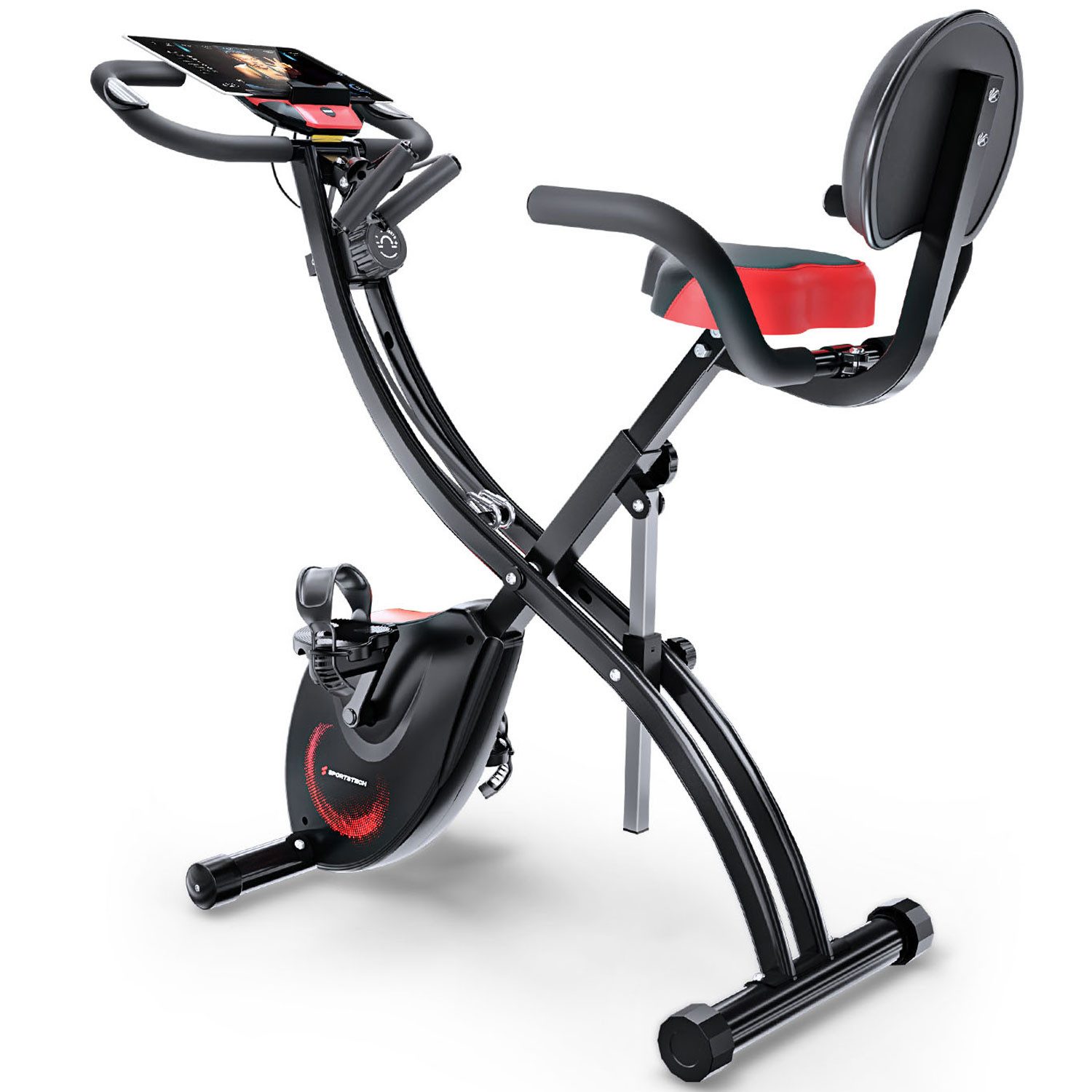 Sportstech Heimtrainer X150, Magnetisches Widerstandssystem, Transportrollen, Tablethalterung
