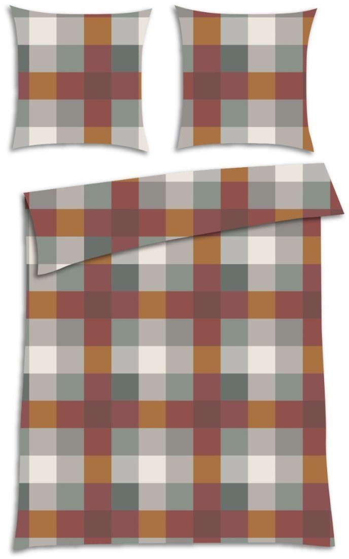 LIVING DREAMS Bettwäsche BIBER Bettwäsche MODERN KARO 100% Baumwolle made in EUROPE, satin, 2 teilig, italienischer Flair Paisleys Ornamente natürliche Farben