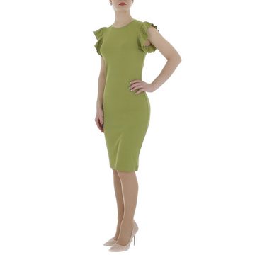 Ital-Design Sommerkleid Damen Freizeit (86164475) Rüschen Stretch Rippstrickoptik Minikleid in Grün