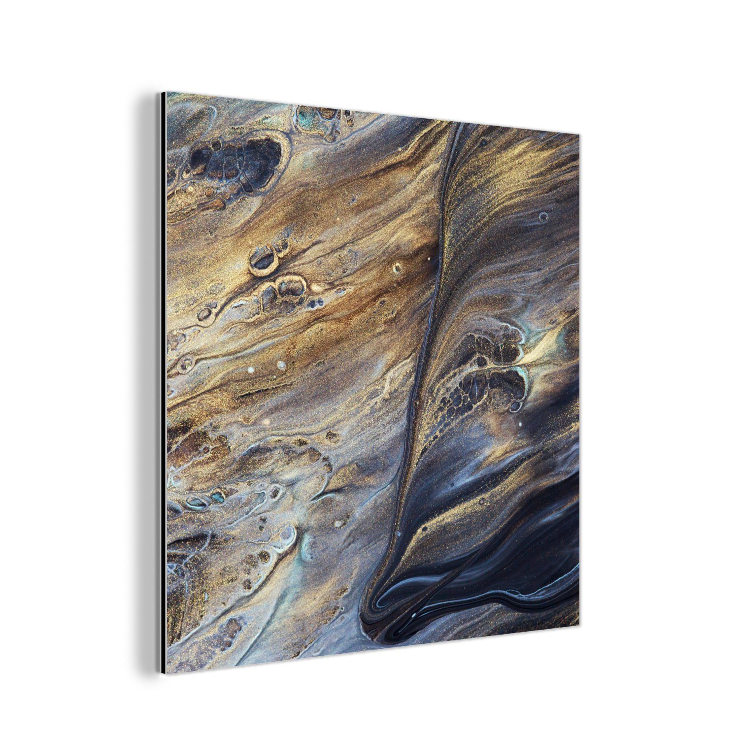 MuchoWow Metallbild Marmor - Gold - Aquarell - Textur - Marmoroptik, (1 St), Alu-Dibond-Druck, Gemälde aus Metall, Aluminium deko