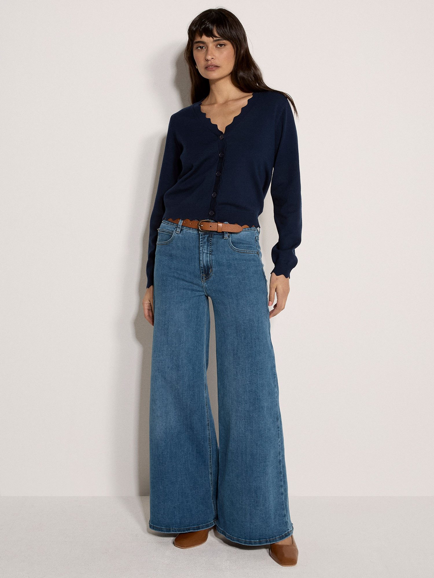 Apricot Cardigan Strickjacke mit Wellenkante Einfarbig