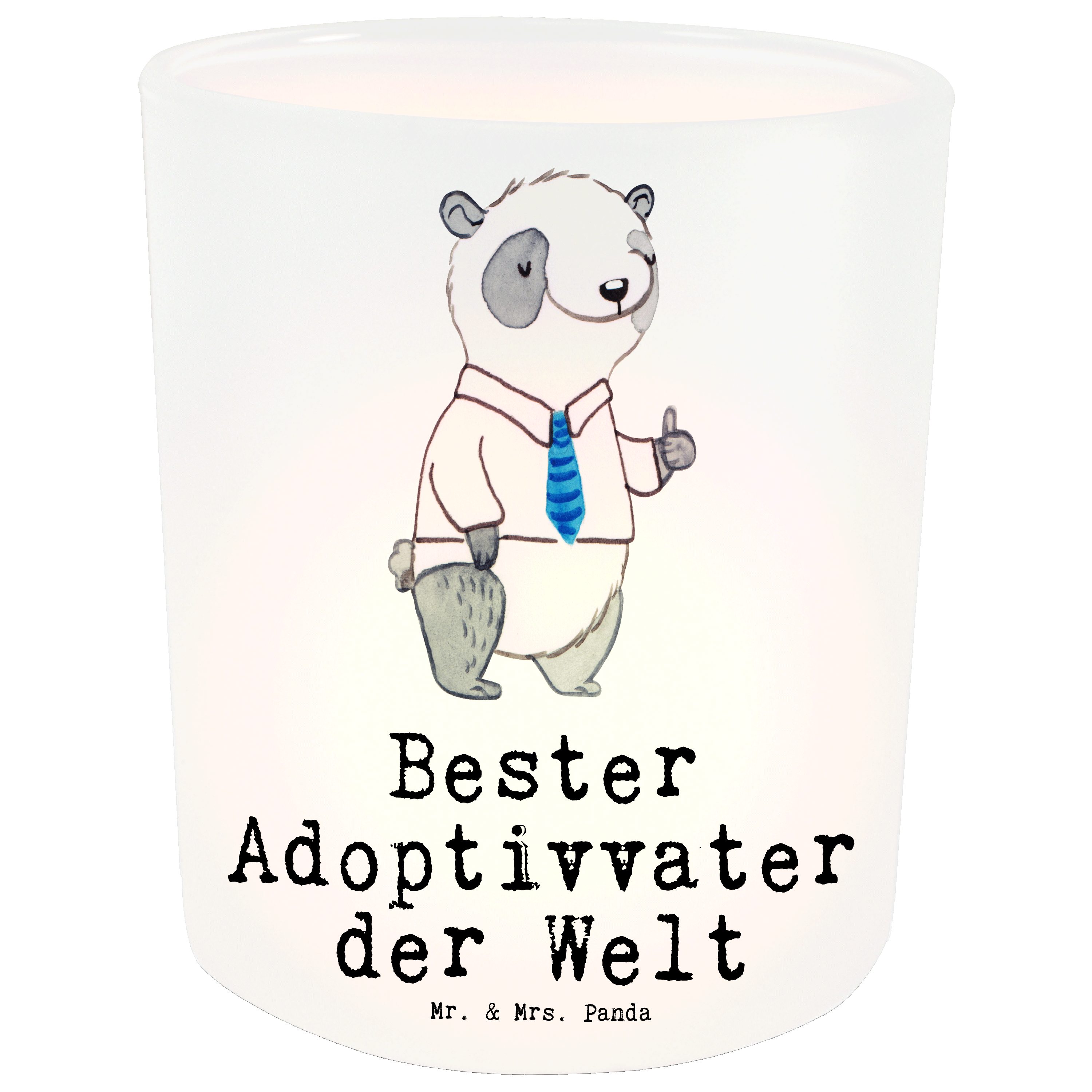 (1 Adoptivvater Bester Mrs. - Panda & - Panda Windlich der Geschenk, Transparent Welt St) Windlicht Mr.