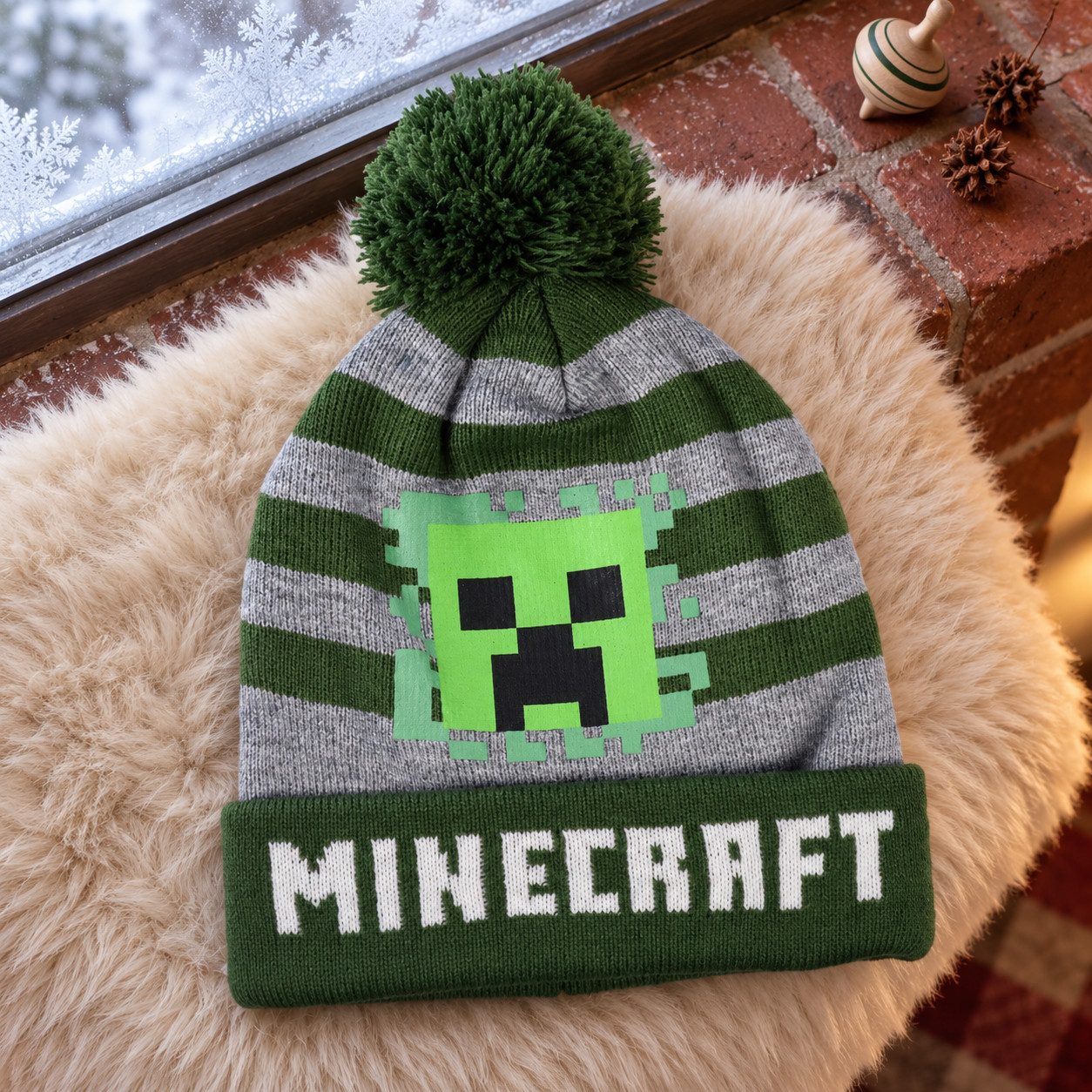 Minecraft Bommelmütze Minecraft Gamer Creeper Kinder Wintermütze Mütze Gr. 52 bis 54 – Bild 3 von 3