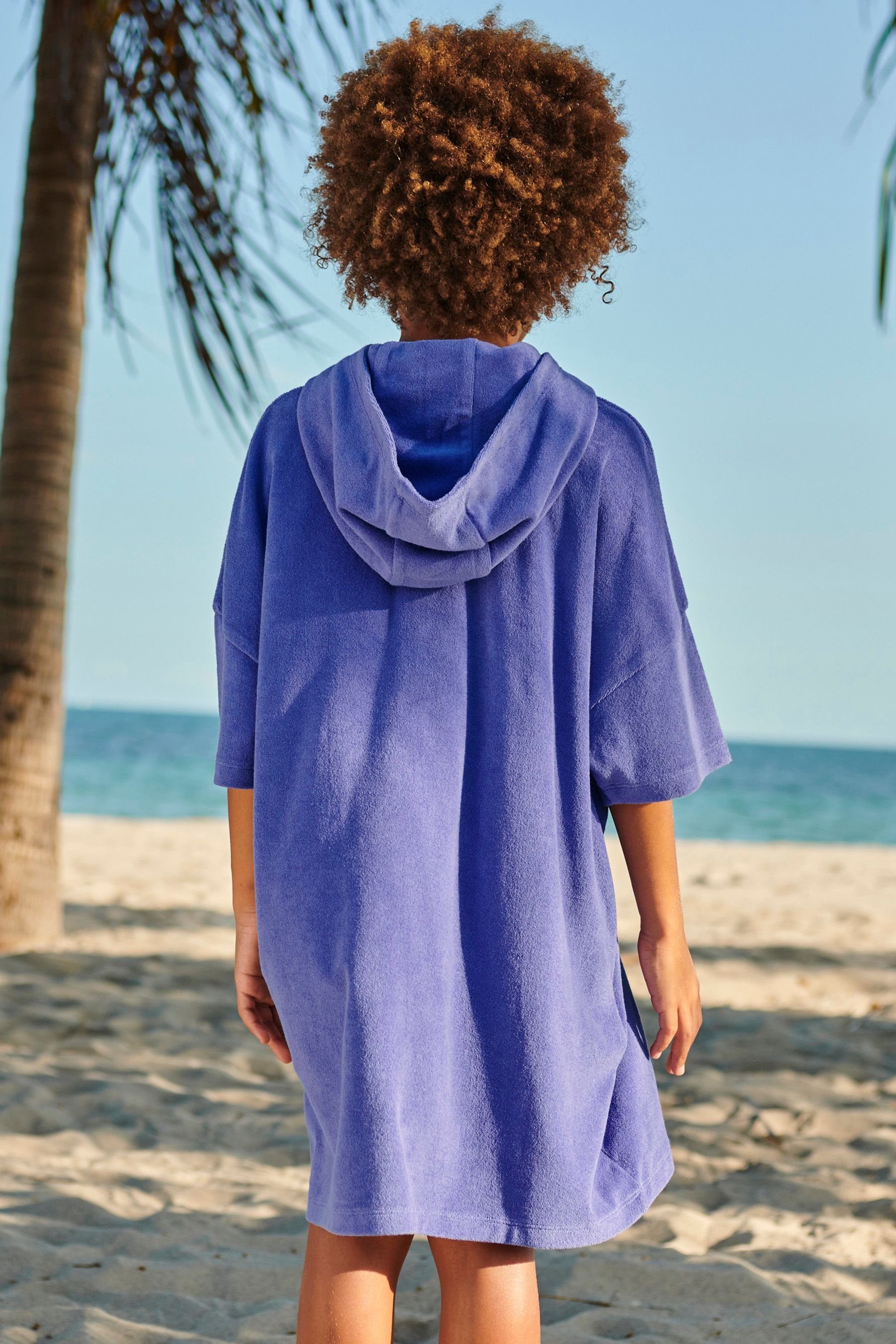 Next Badeponcho Oversized-Poncho aus Blue mit Frottee Baumwolle Kapuze