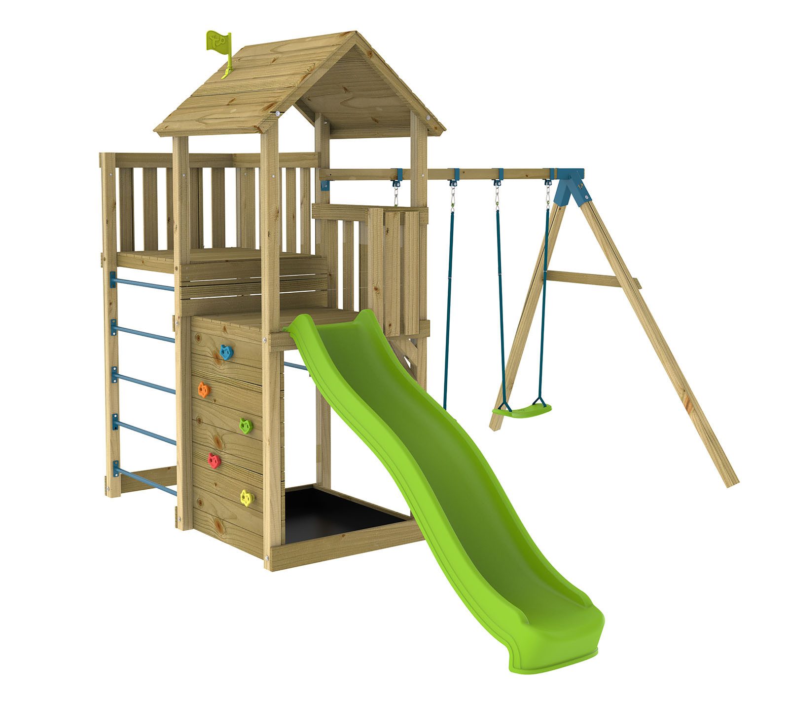 TP Toys Klettergerüst, (1-St), Spielturm mit Schaukel & Rutsche, Traglast 100KG, LxBxH 388x330x270cm