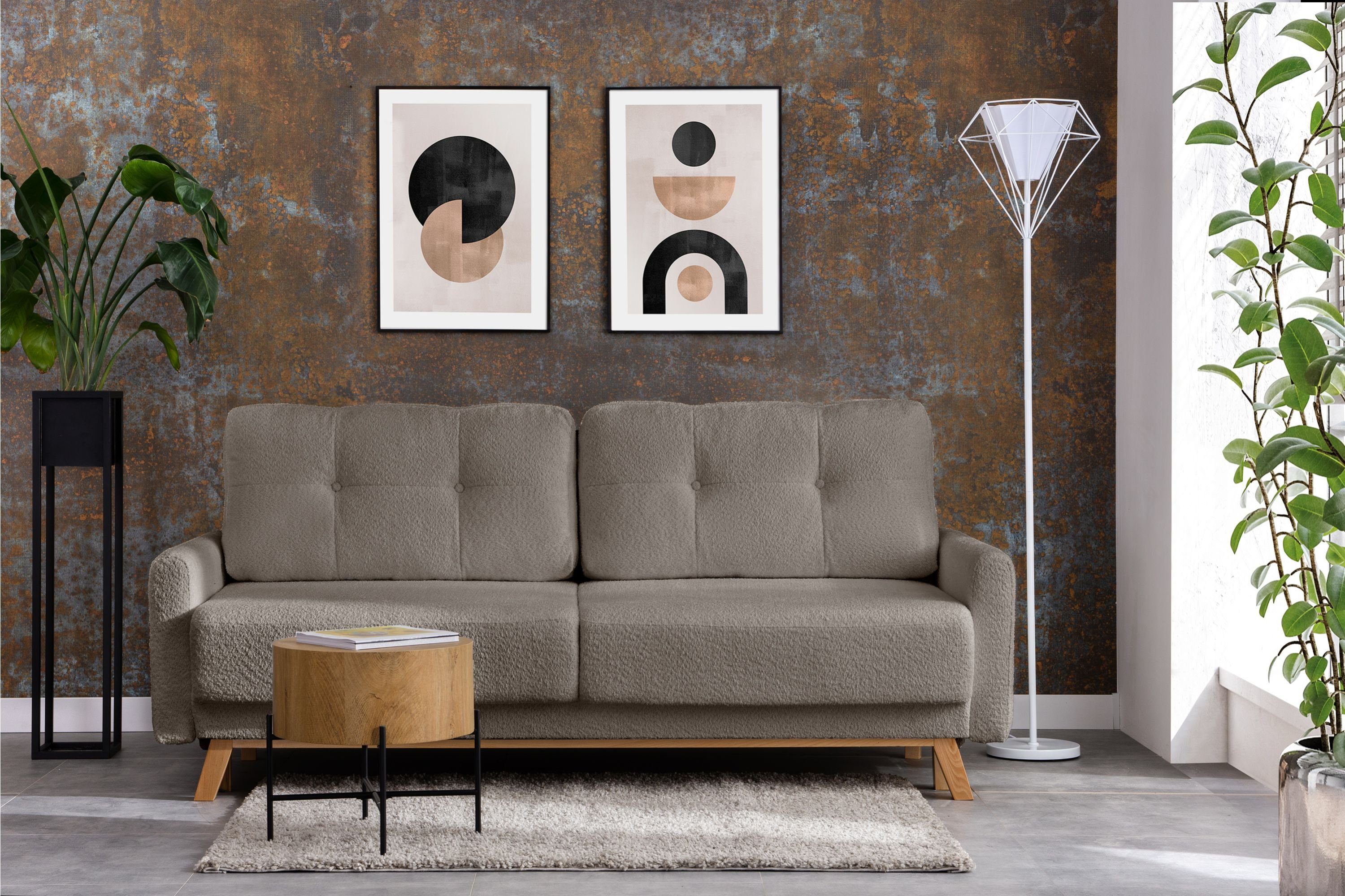 braun | braun braun Personen, 193×146 ausziehbare Sofa Liegfläche Schlafsofa 3 Konsimo | VISNA