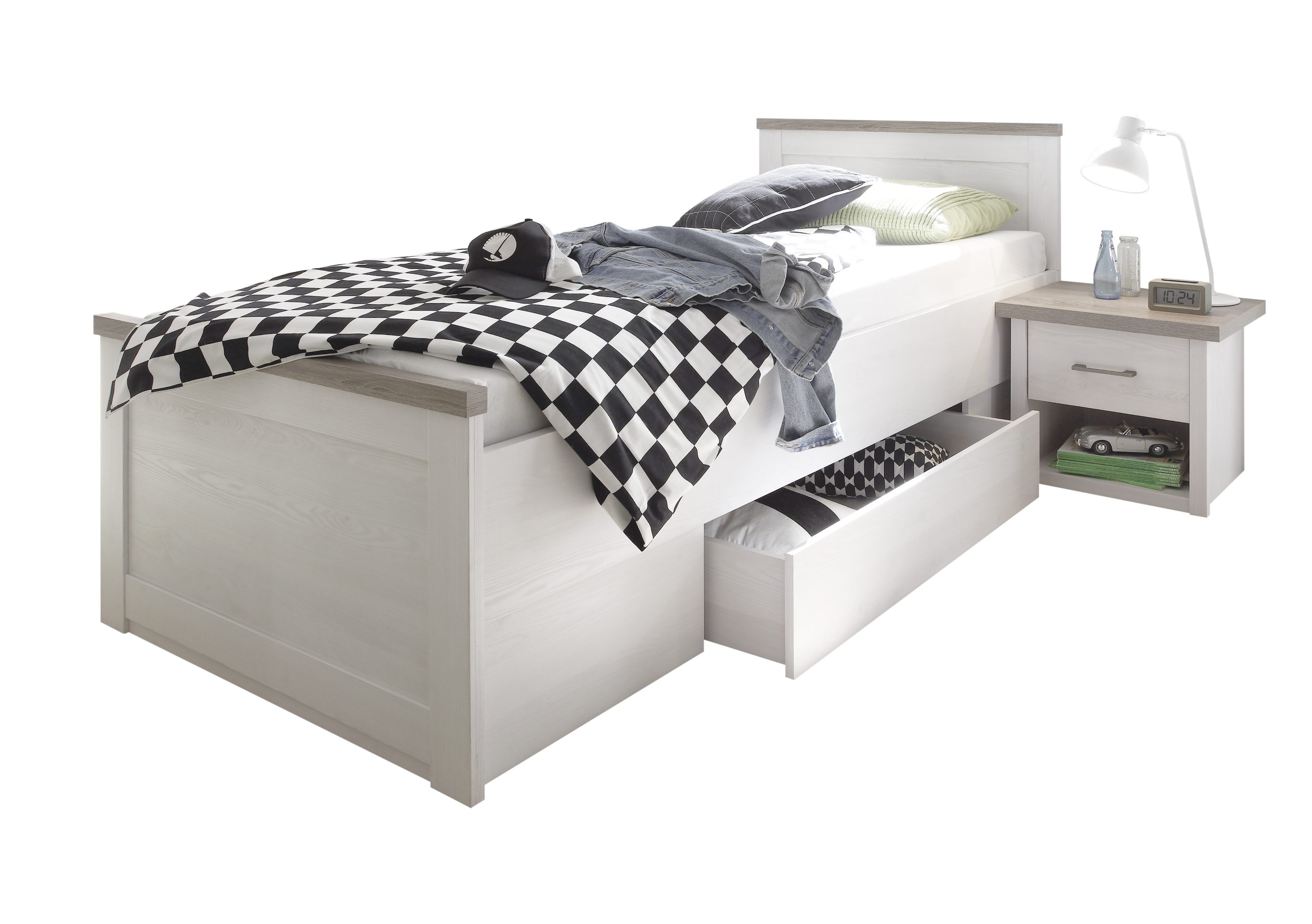 möbel-direkt.de Jugendzimmer-Set Jugendzimmer Luca in Pinie Weiß und Trüffe günstig online kaufen