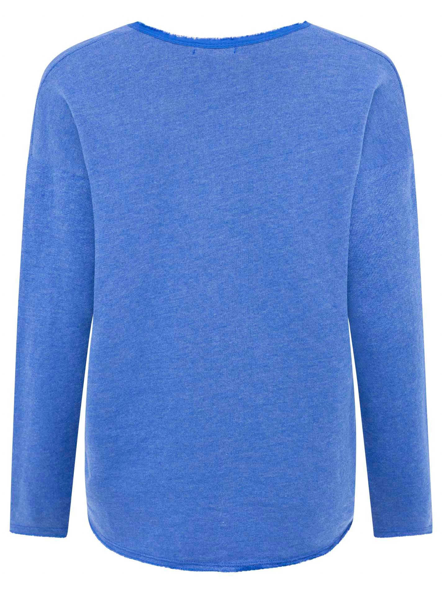 Zwillingsherz Sweatshirt "Positive Mind" ausgefranster V-Ausschnitt, Used Look, Langarm, Schriftzug – Bild 4 von 5