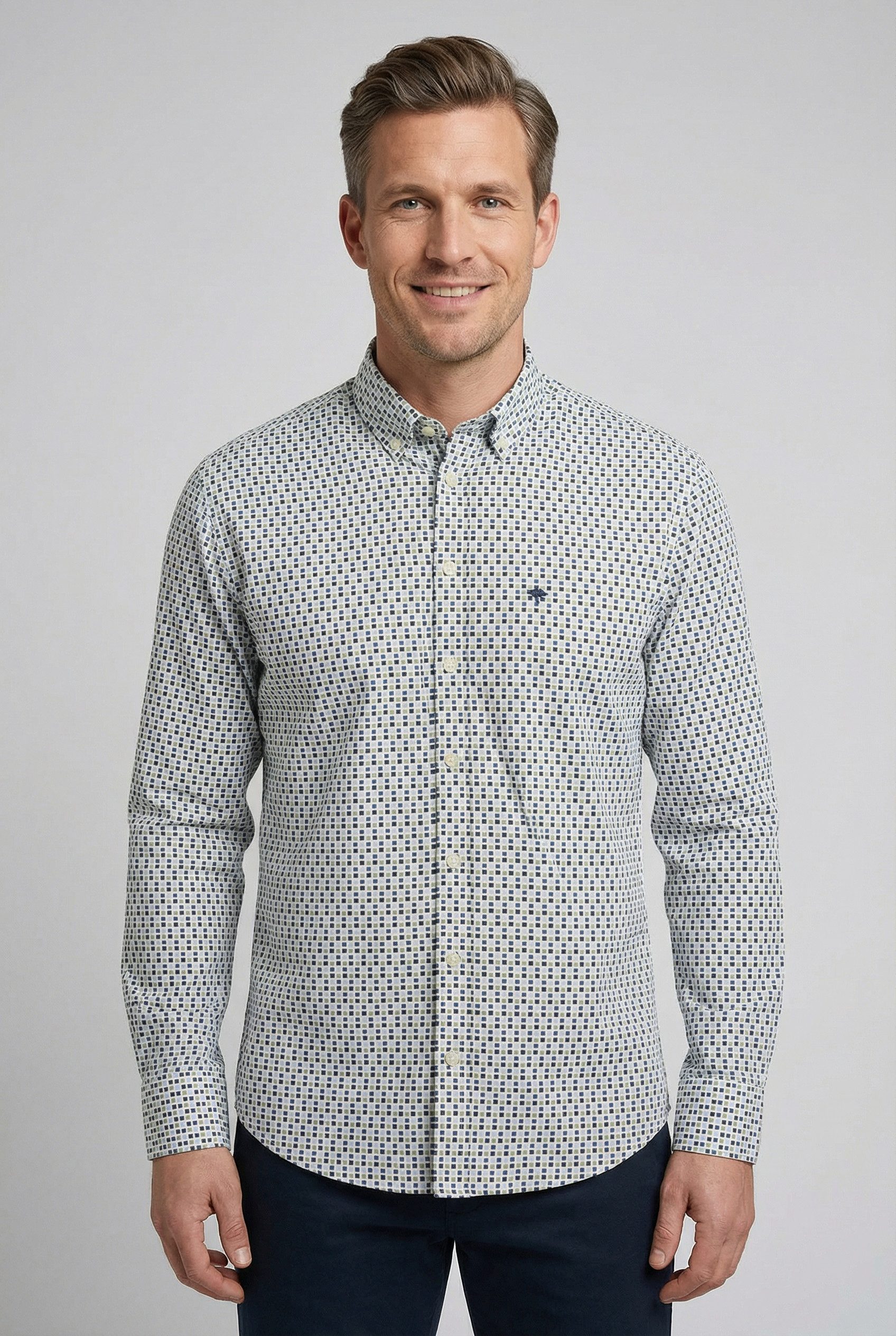 FYNCH-HATTON Langarmhemd mit Mininalprint und Button-down-Kragen günstig online kaufen