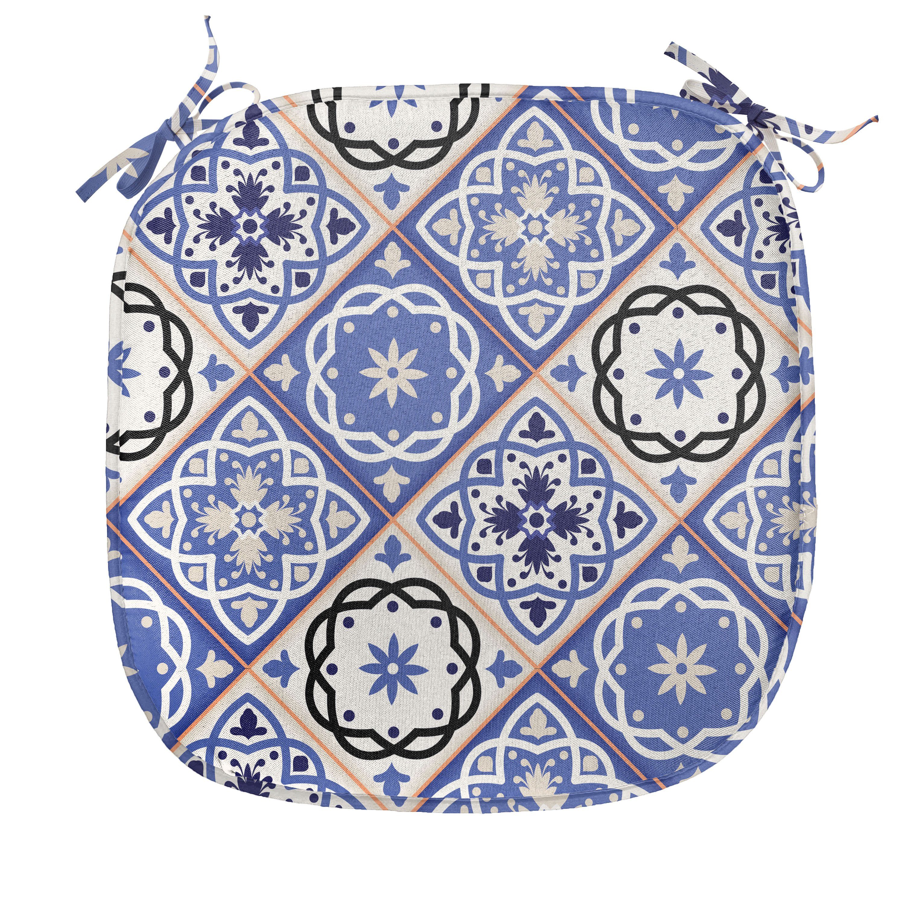 Abakuhaus Stuhlkissen Dekoratives wasserfestes Kissen mit Riemen für Küchensitze, marokkanisch Geometrische Azulejo Entwurf