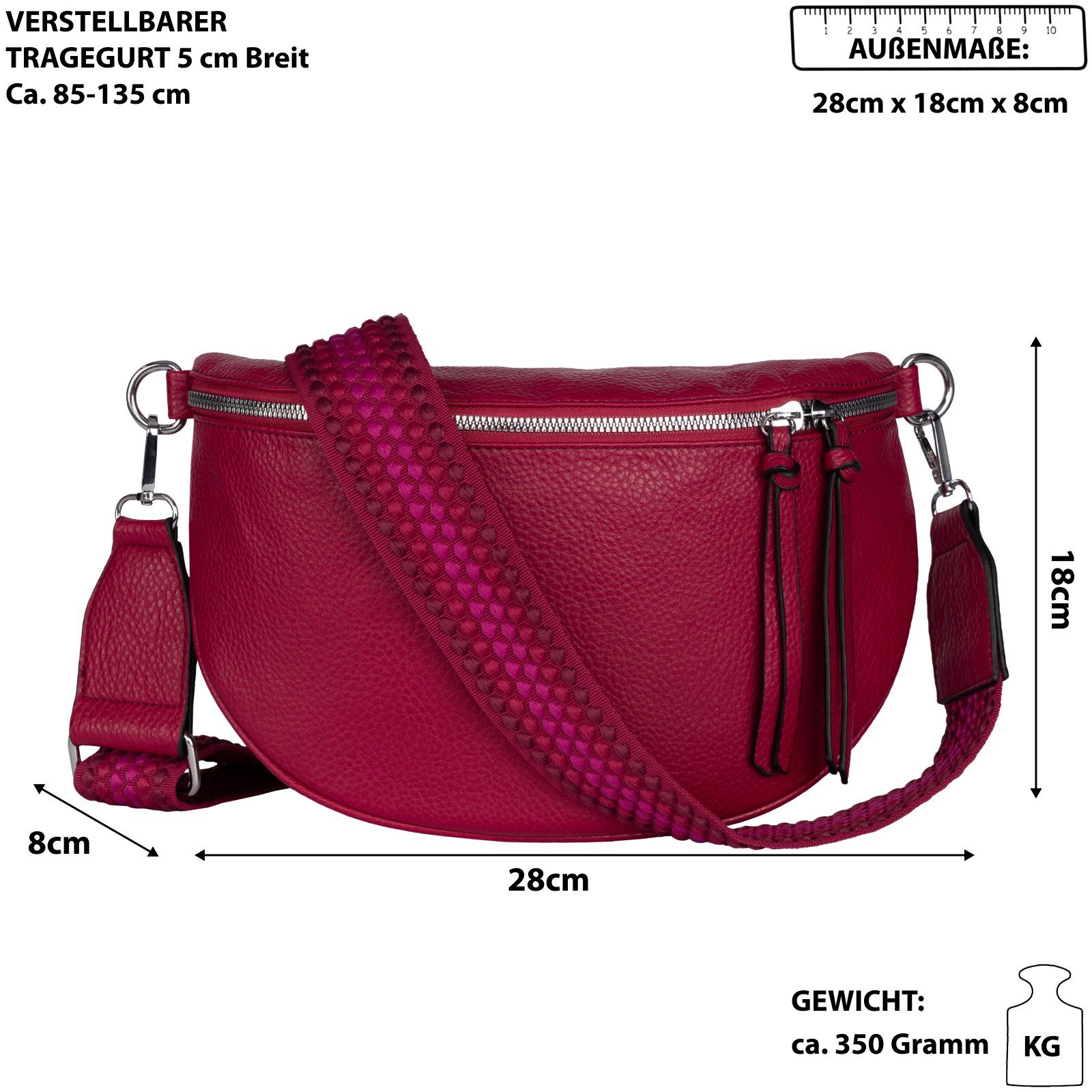 EAAKIE Gürteltasche Bauchtasche Umhängetasche Crossbody-Bag Hüfttasche CrossOver, Kunstleder Italy-D, tragbar als Umhängetasche ROSE Schultertasche