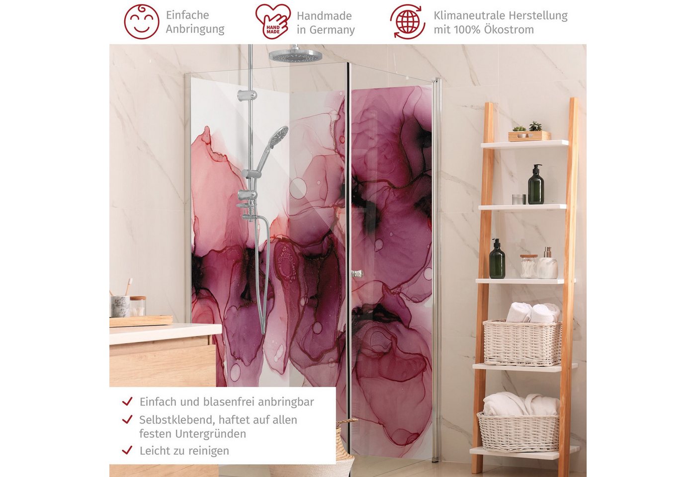 Thumbnail - Bilderdepot24 Badrückwand Aquarell pink Duschrückwand ohne Bohren Dusche Motiv, (2-tlg., Hart-Folie Premium matt 0,61 mm...