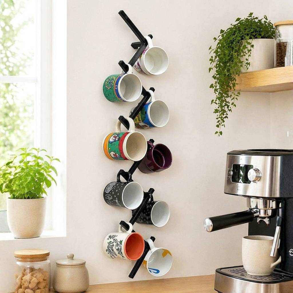 DanDiBo Hakenleiste Wand Metall Tassenhalter 10 Haken Schwarz Tassenhaken, auch als Weinregal geeignet