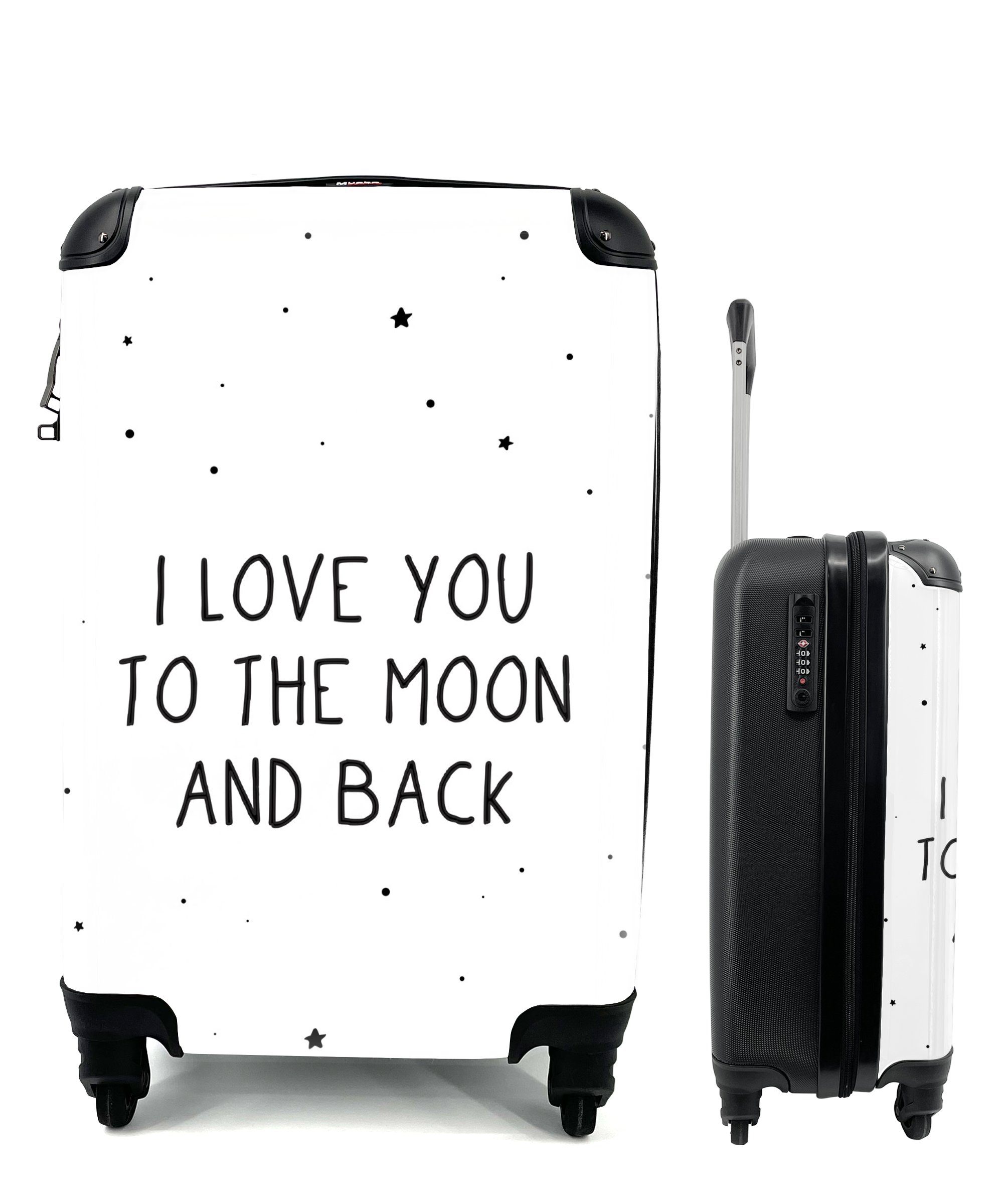 MuchoWow Handgepäckkoffer Zitate - Ich liebe dich bis zum Mond und zurück - Baby - Liebe -, 4 Rollen, Reisetasche mit rollen, Handgepäck für Ferien, Trolley, Reisekoffer