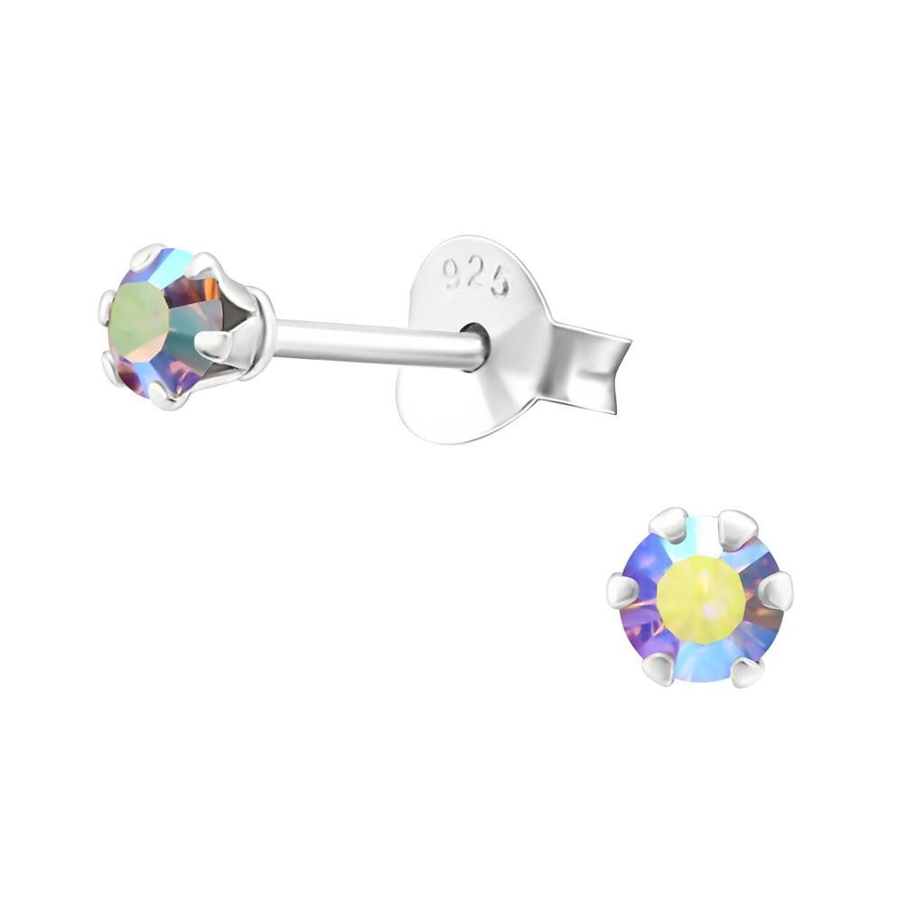 BUNGSA Ohrring-Set Aurora Borealis hell - Ohrstecker LA CRYSTALE Kristallstein 925 Silber (1 Paar (2 Stück), 2-tlg), Ohrschmuck Ohrringe
