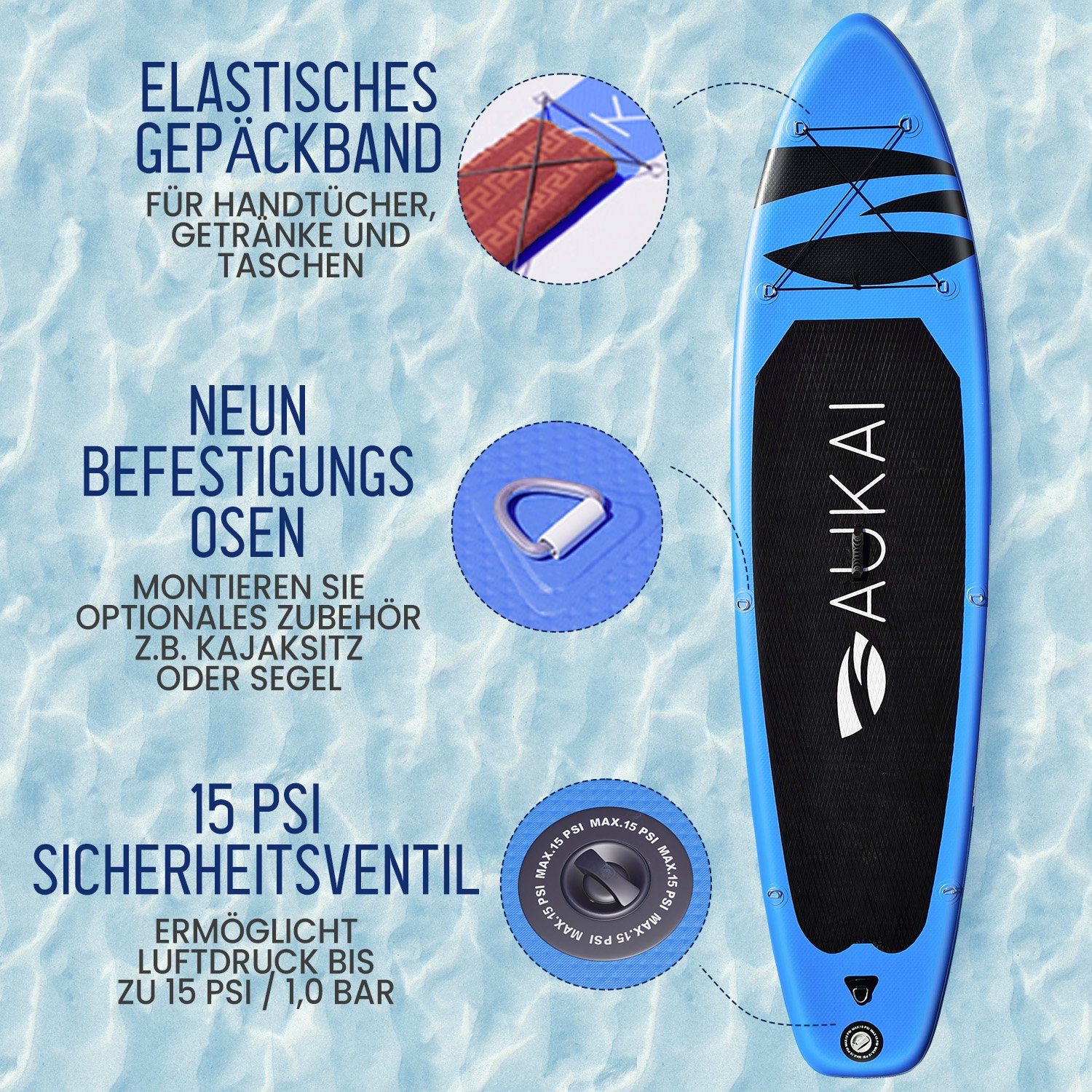 Aukai SUP-Board »Stand Up Paddle Board 320cm "Ocean" Surfboard aufblasbar +  Paddel Surfbrett Paddling Paddelboard«
