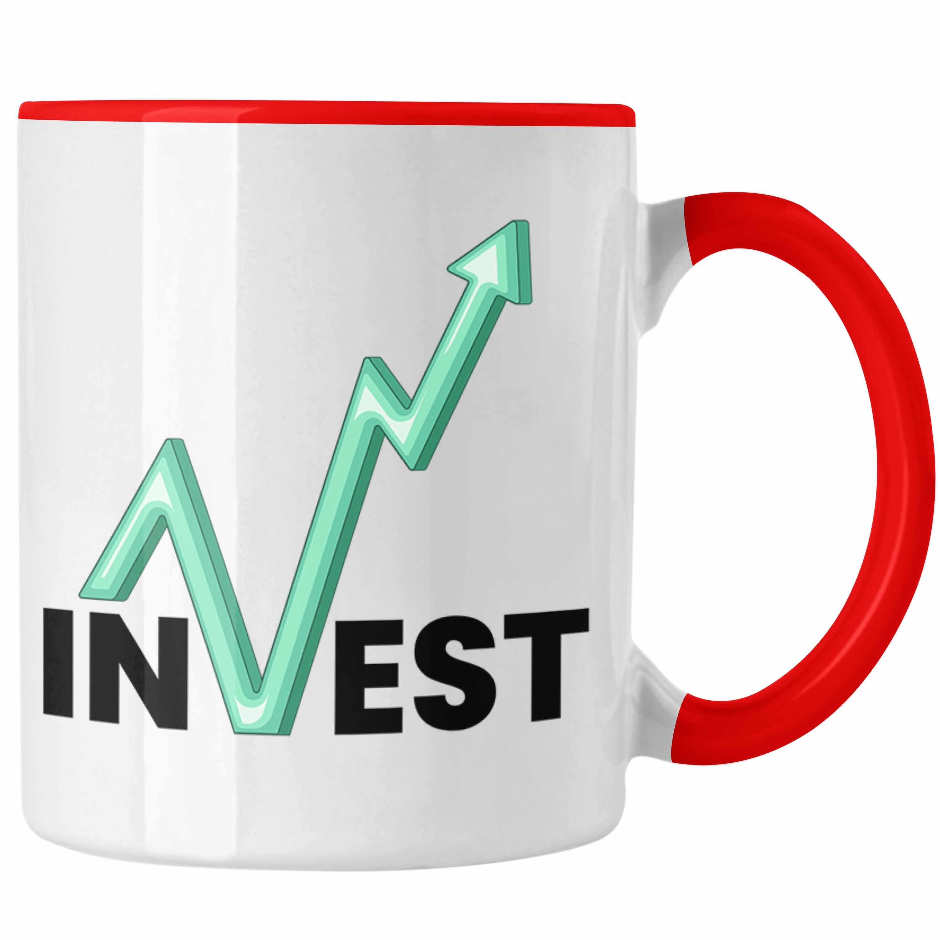 Trendation Tasse "Invest" Tasse Trader und Börsenfans Geschenk für Aktien Investment Li Rot