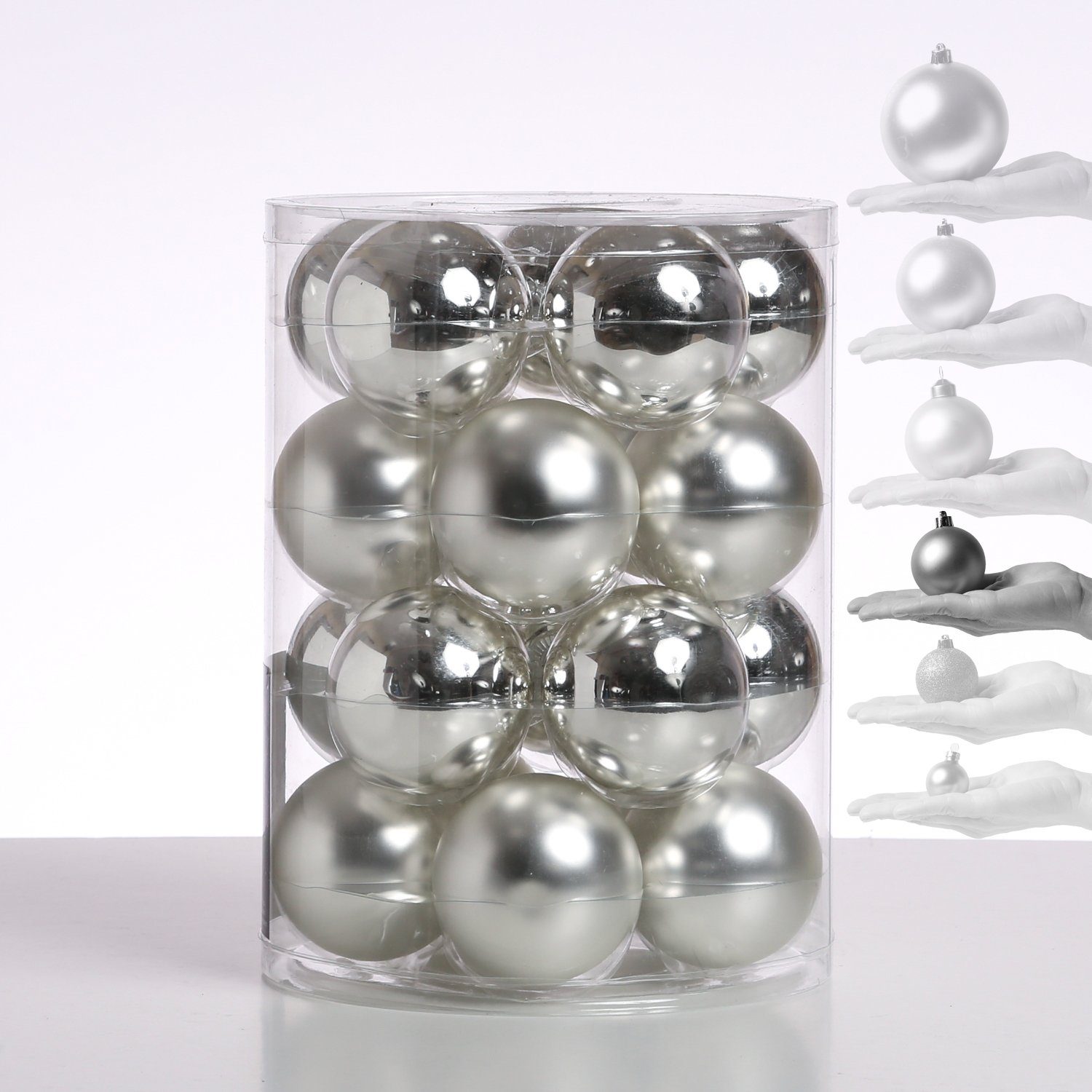 MARELIDA Weihnachtsbaumkugel Christbaumkugel Weihnachtskugel Glas 6cm glänzend matt silber 20er Set (20 St)
