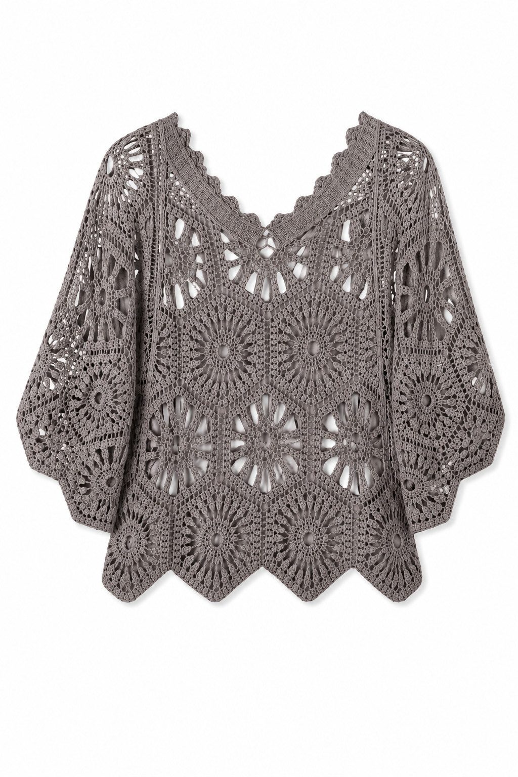 ITALY VIBES Blusenponcho - Häkelshirt - Spitzenshirt - ITALY VIBES - Boho - Oversize ONE SIZE- passend für Größen S - L