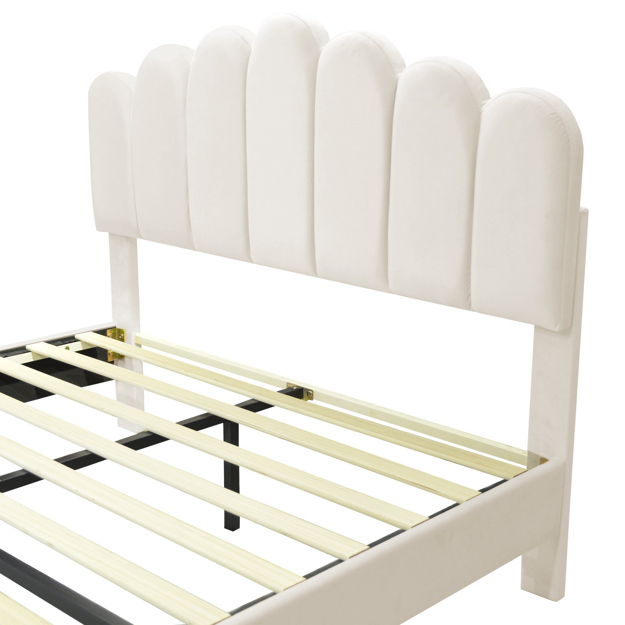 Jugendbett Doppelbett Bettgestell und x Polsterbett Samtstoff, ohne Lattenrost), 140 beige mit Gästebett cm, Matratze Funktionsbett Kopfteil (hautfreundlichem WISHDOR 200