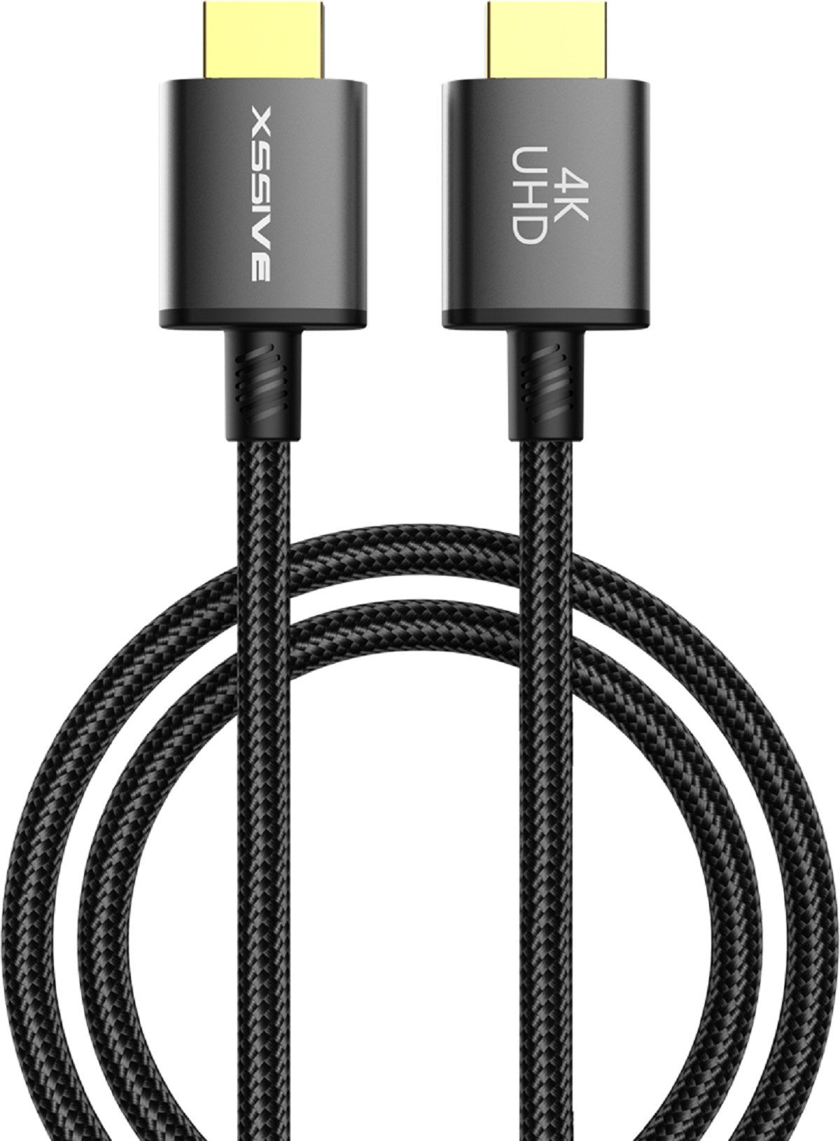 Xssive HDMI 4K 3m Cable – Screen Mirroring & Ultra-HD-Übertragung in Grau HDMI-Kabel, (3 cm), Flexible Anwendung, Vergoldete Stecker