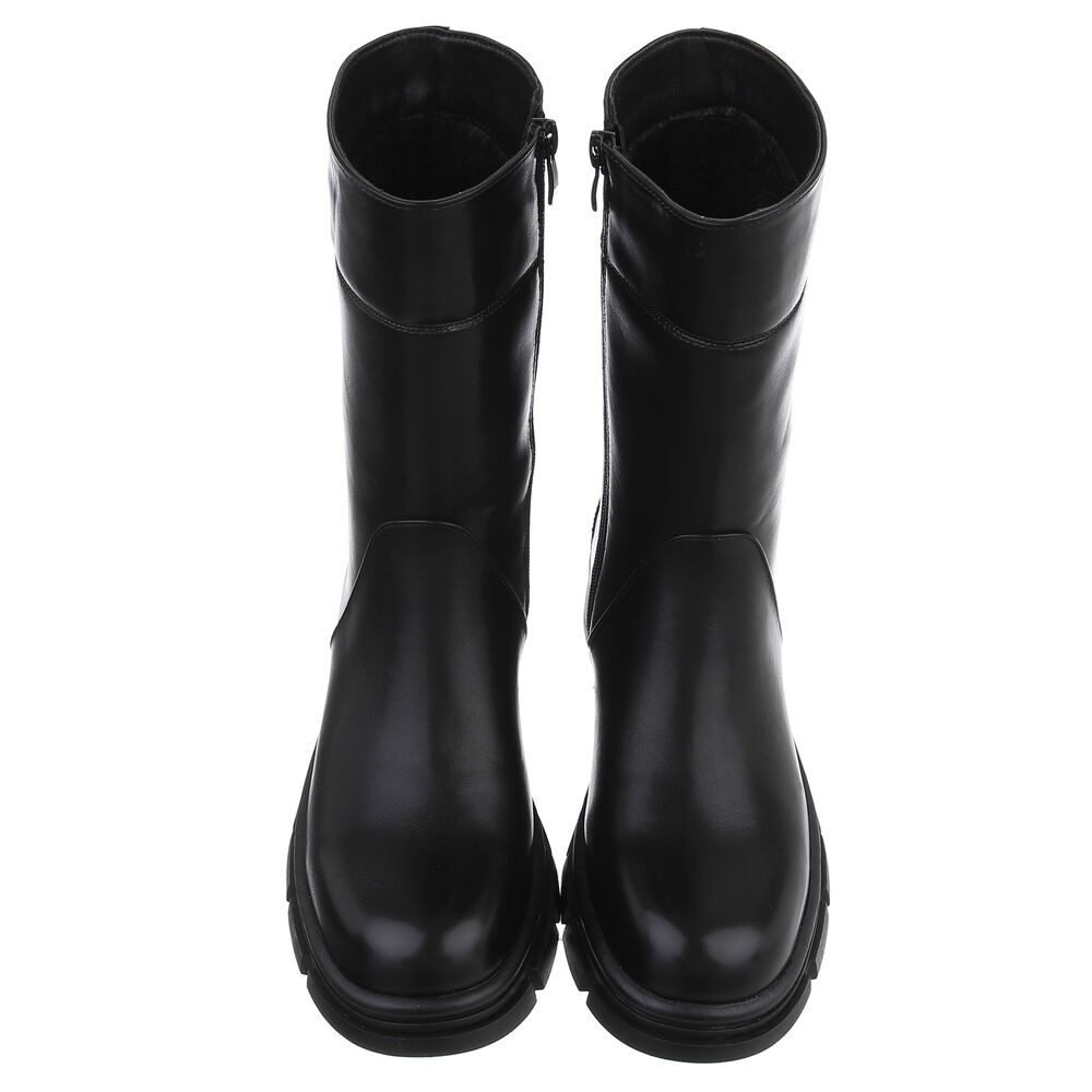 Ital-Design Moderne Damen-Stiefel mit mittelhohem Schaft und rutschfester Sohle Plateaustiefelette (90649155) Blockabsatz Stiefeletten in Schwarz