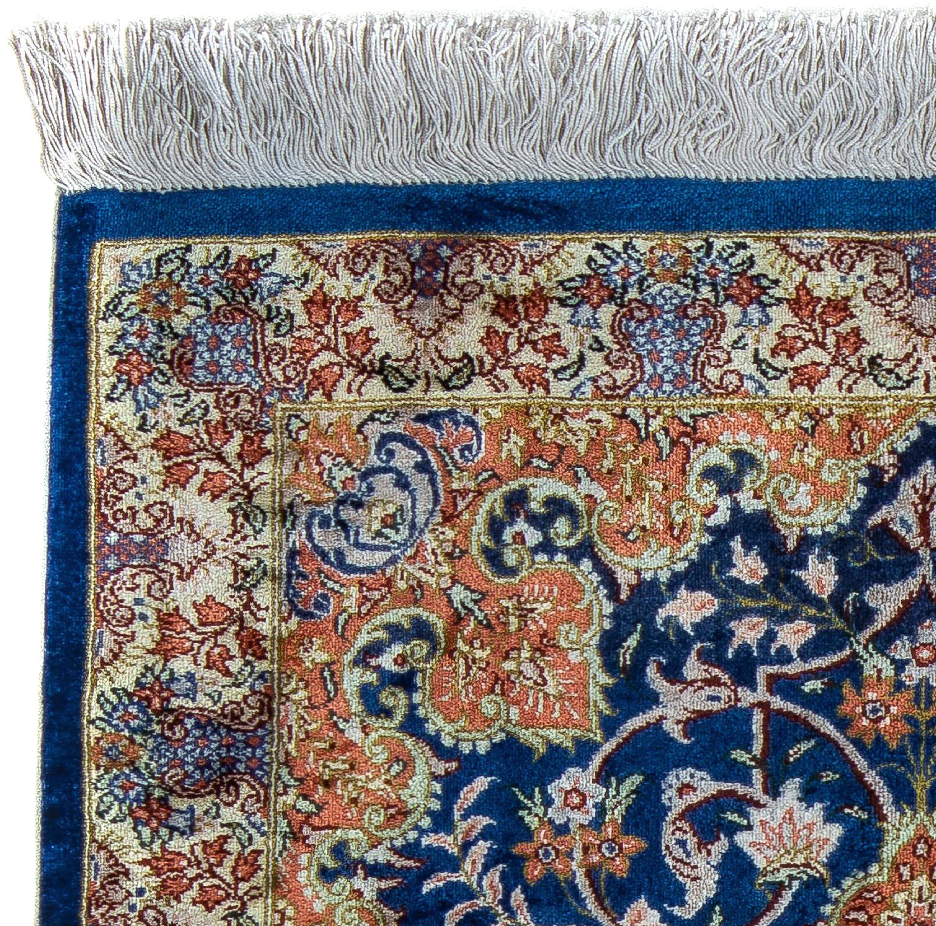 Orientteppich Perser morgenland, mm, Höhe: Einzelstück Handgeknüpft, x mit rechteckig, 55 - 10 - dunkelblau, Ghom cm 78 Zertifikat - Wohnzimmer