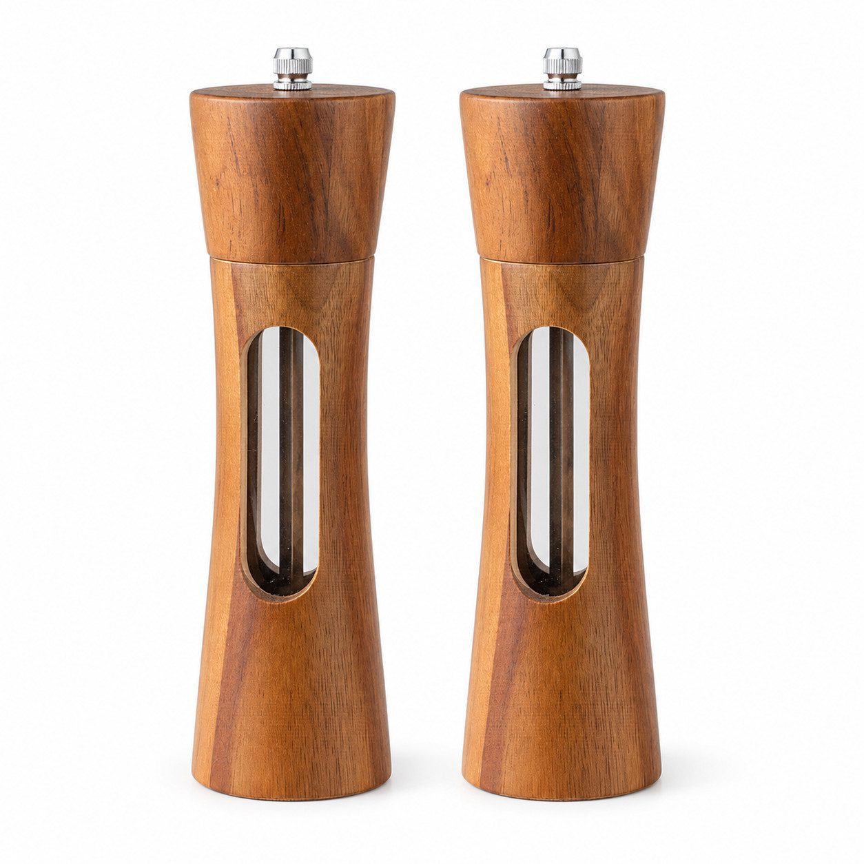 JASLIFE Salz-/Pfeffermühle Salz-/Pfeffermühle Akazienholz 18,7 cm manuell Keramikmahlwerk manuell, (2 Stück), Keramikmahlwerk, einstellbarer Mahlgrad, Holzgehäuse
