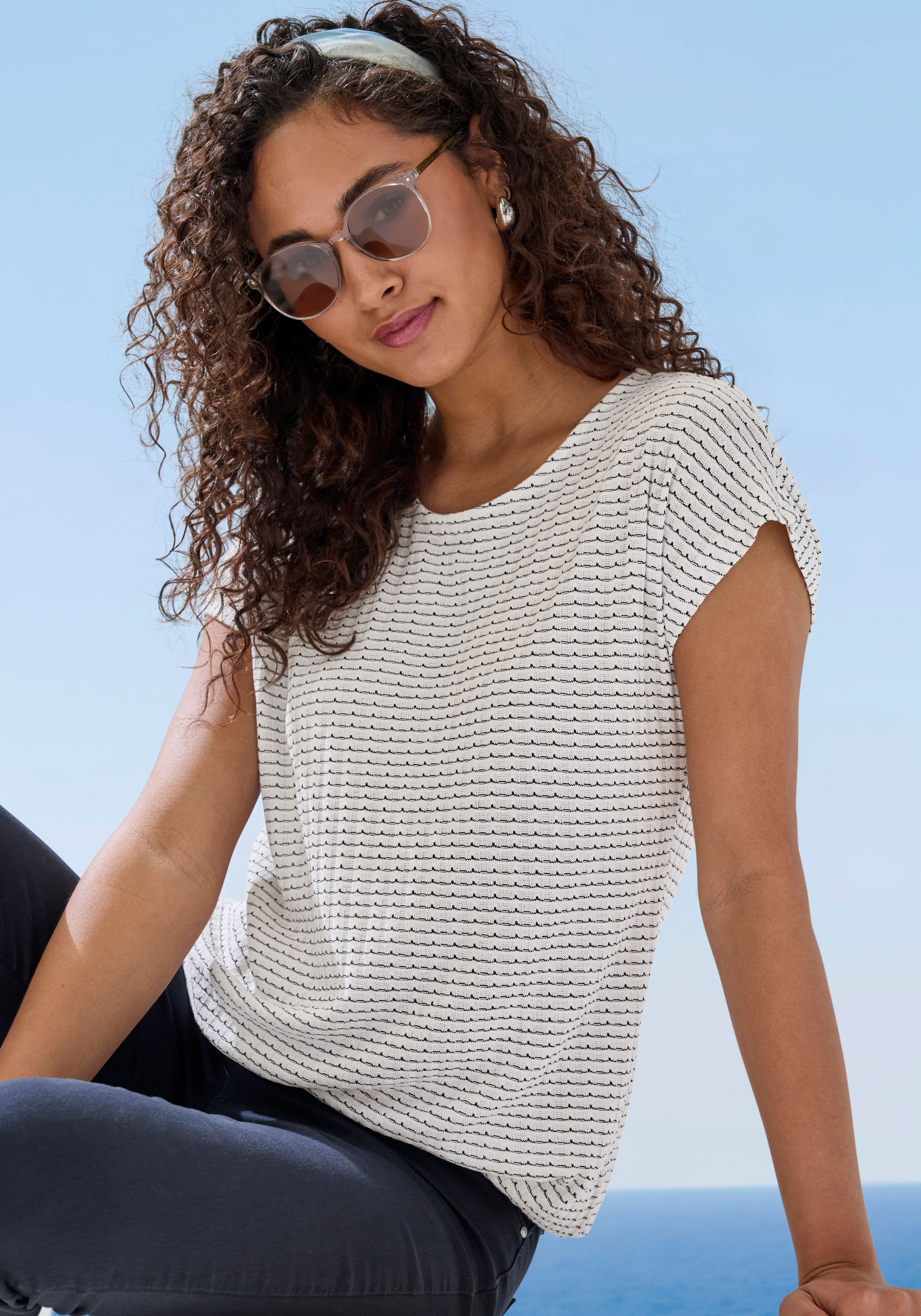 Vivance Kurzarmshirt aus strukturierter Strickqualität (Set) mit Gummizug im Bund